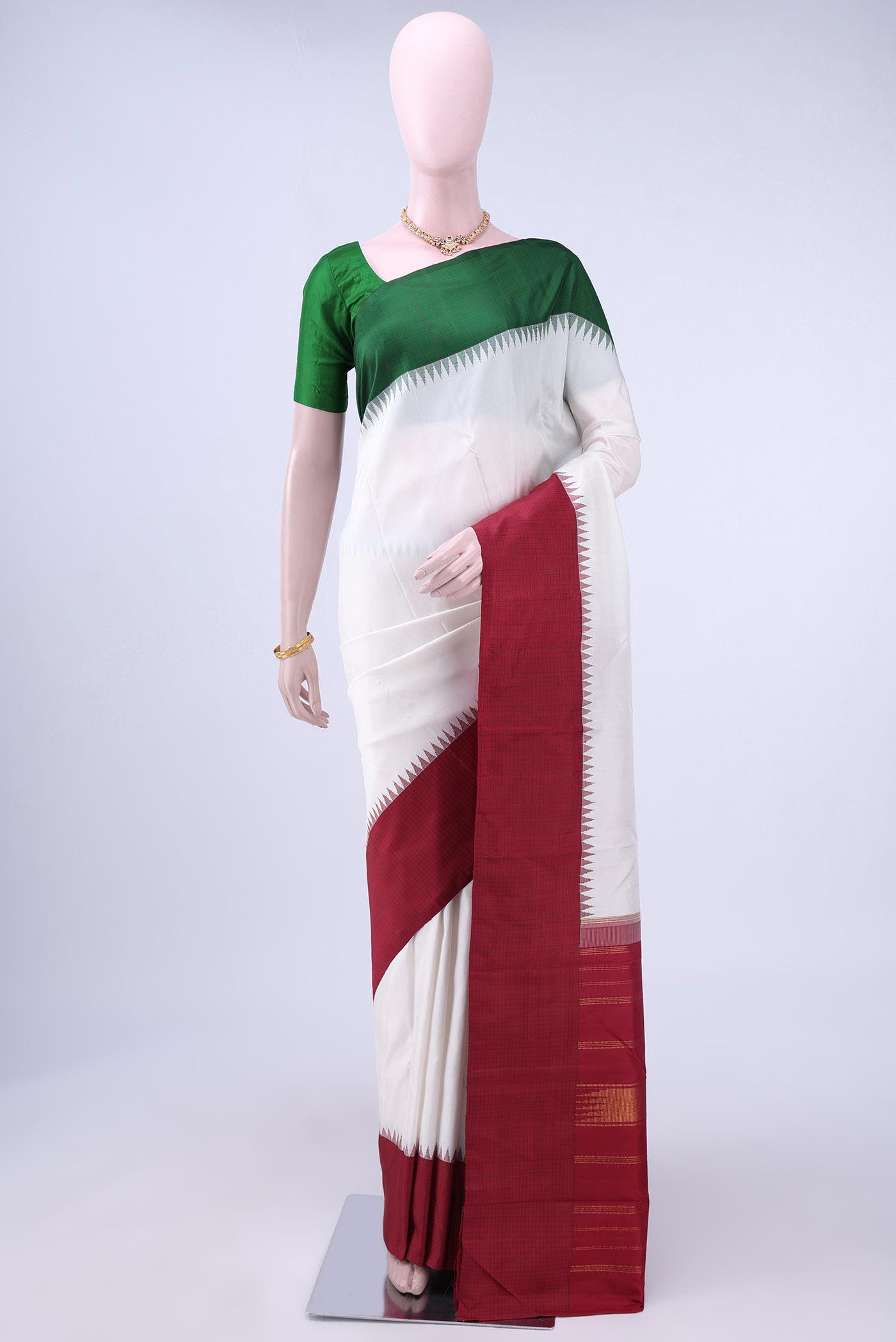 White Kanchipuram Silk Saree