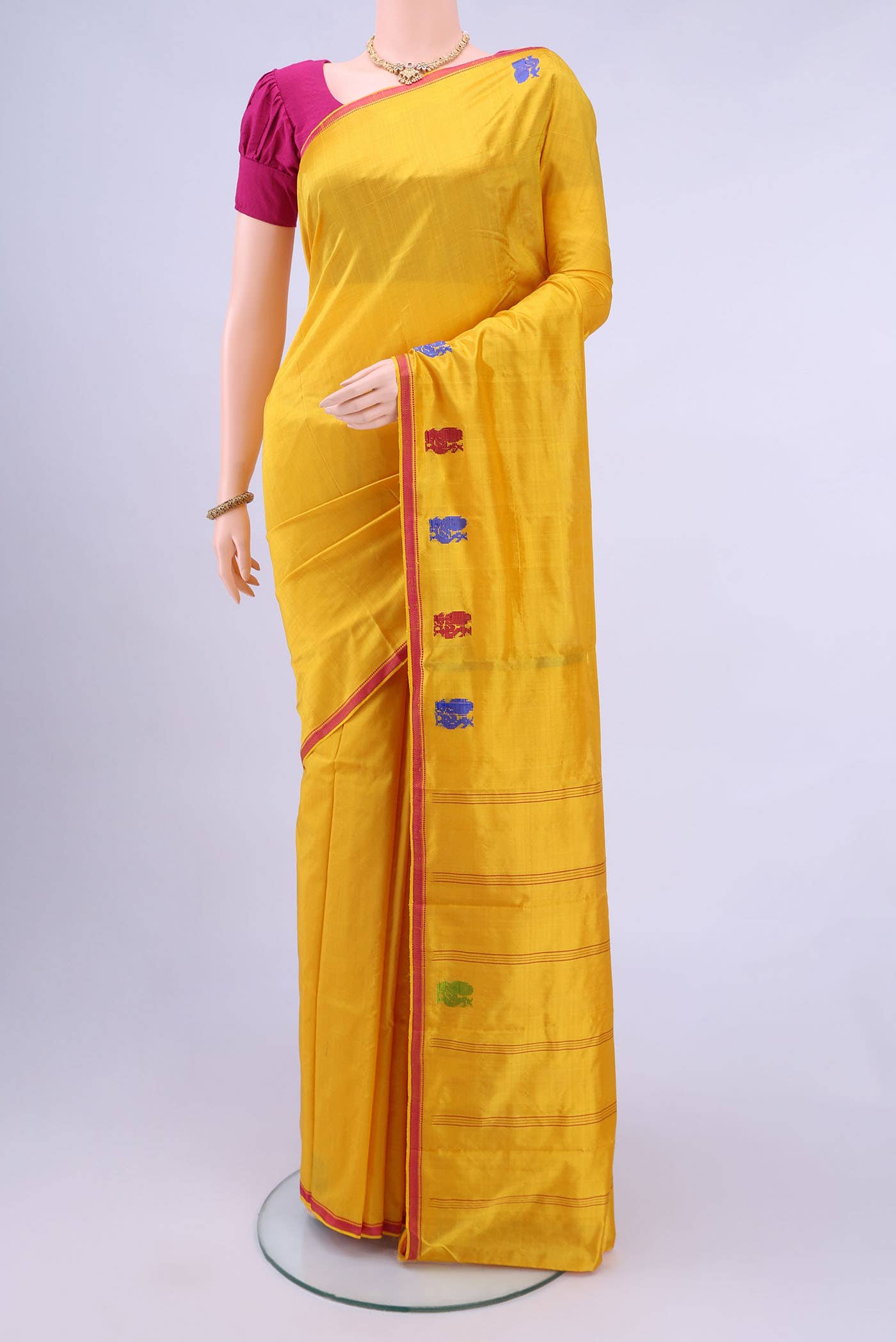 Lemon Yellow Kanchipuram Silk Saree