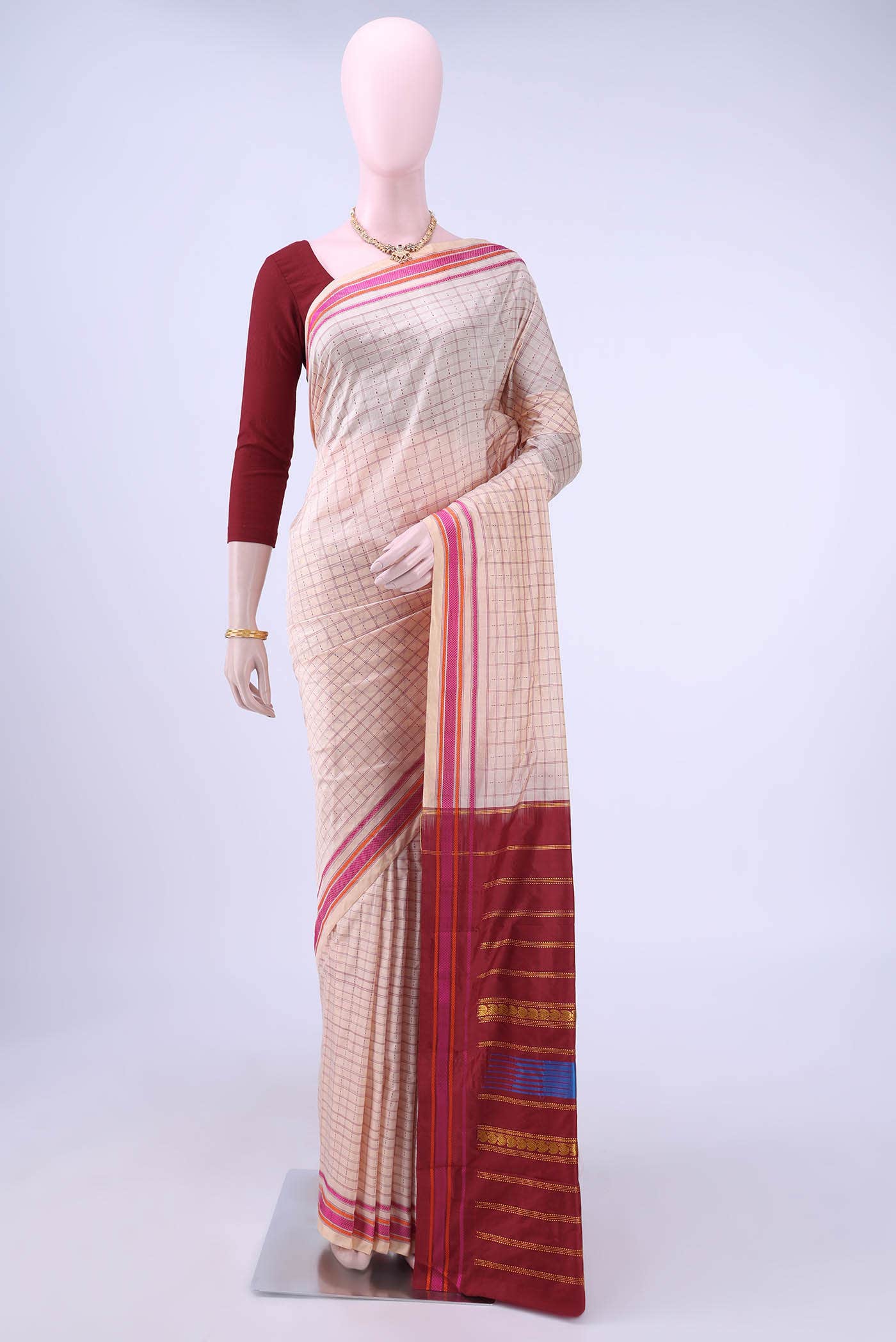 Beige Kanchipuram Silk Saree