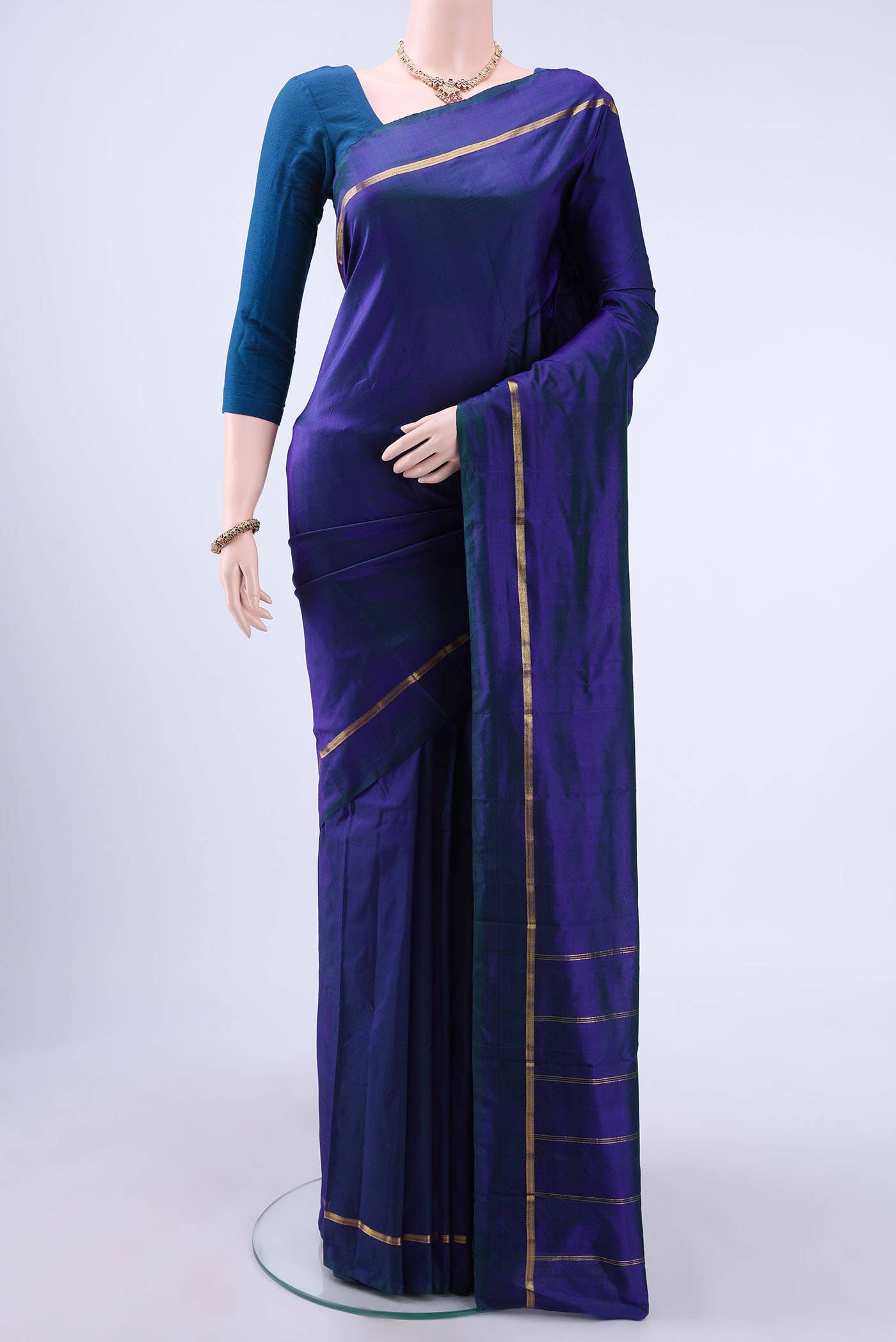 Peacock Blue Kanchipuram Silk Saree