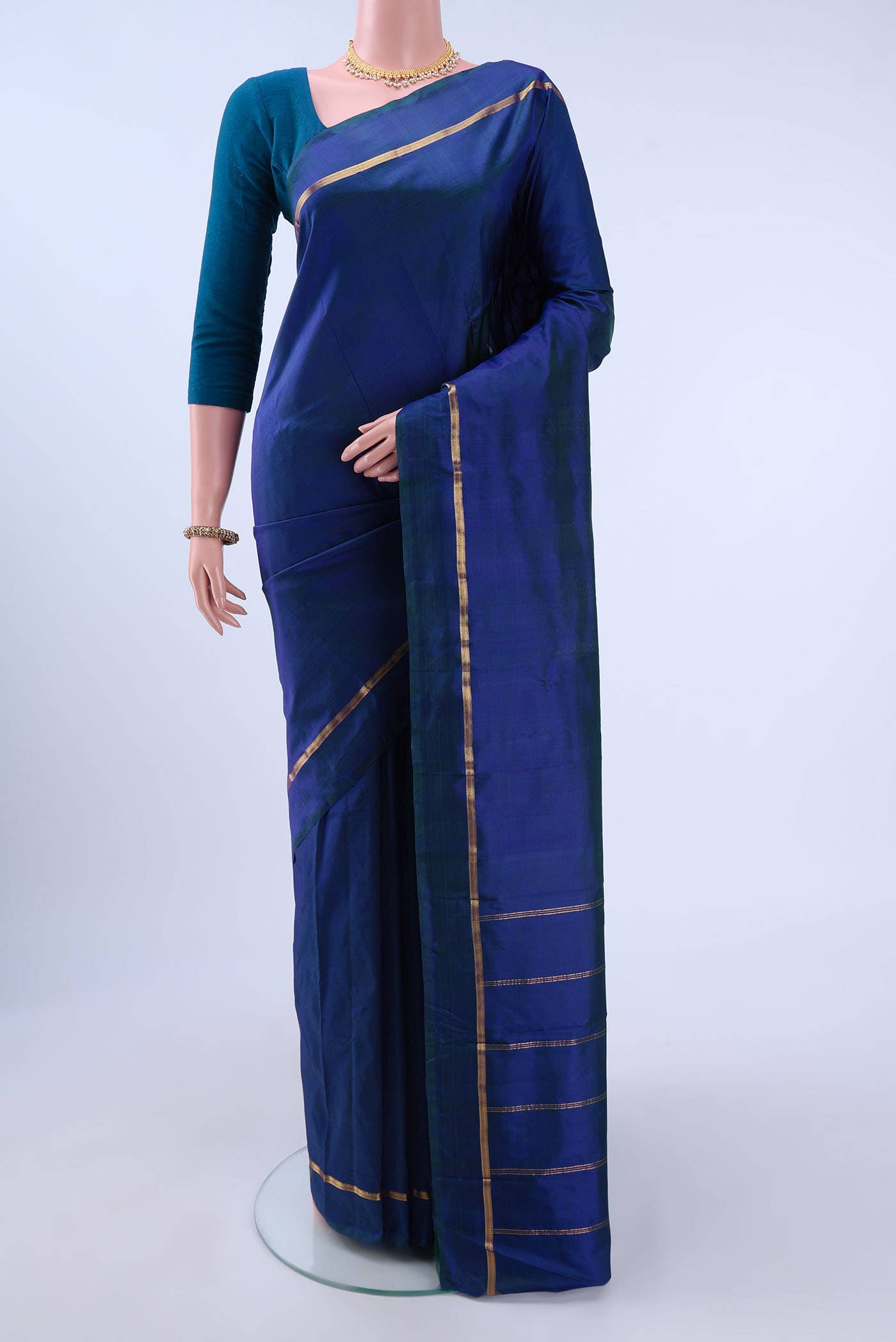 Peacock Blue Kanchipuram Silk Saree