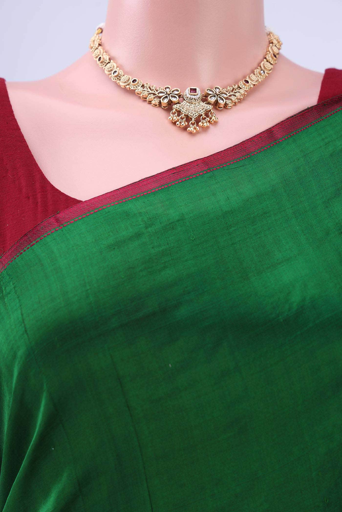 Bottle Green Kanchipuram Silk Saree