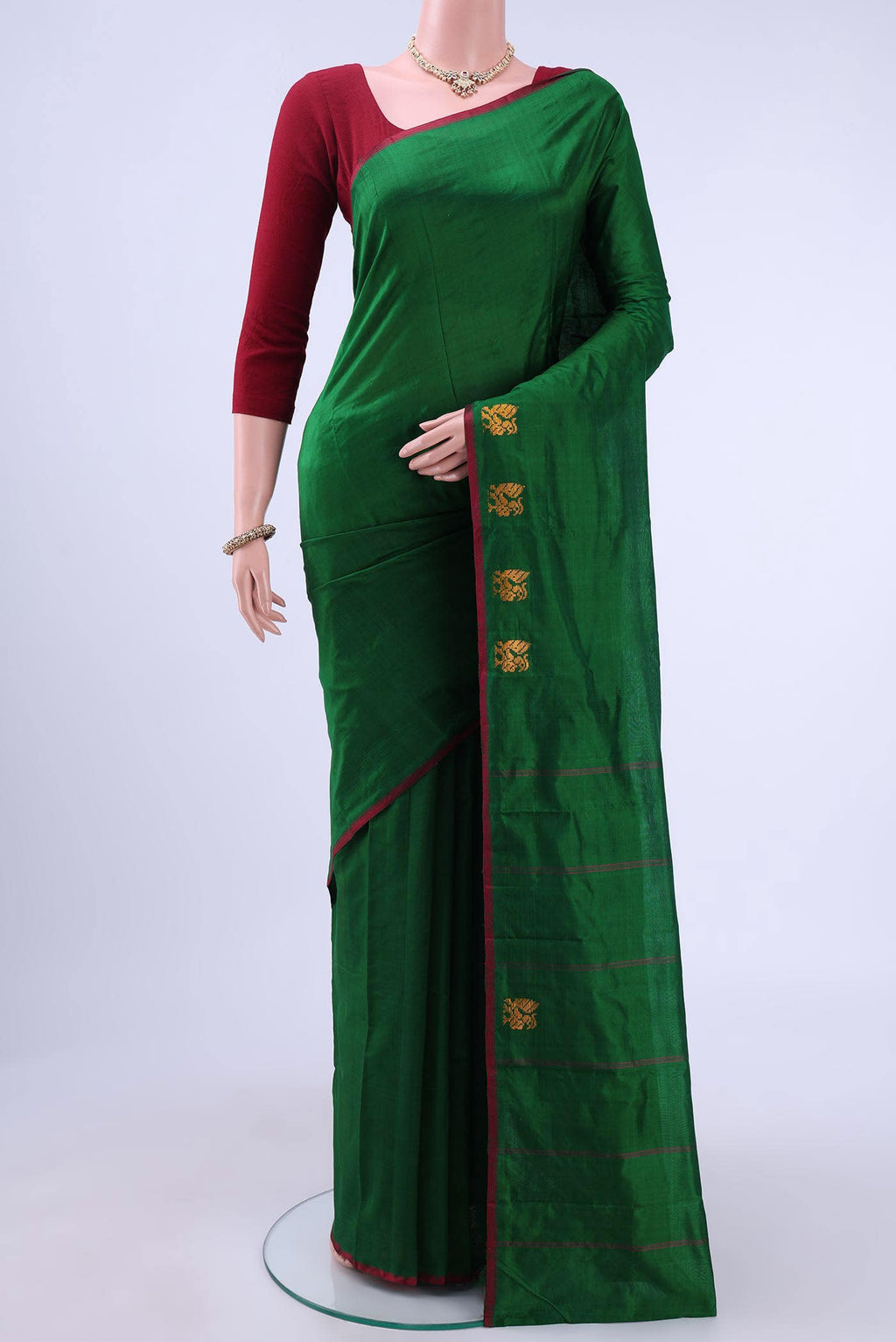 Bottle Green Kanchipuram Silk Saree