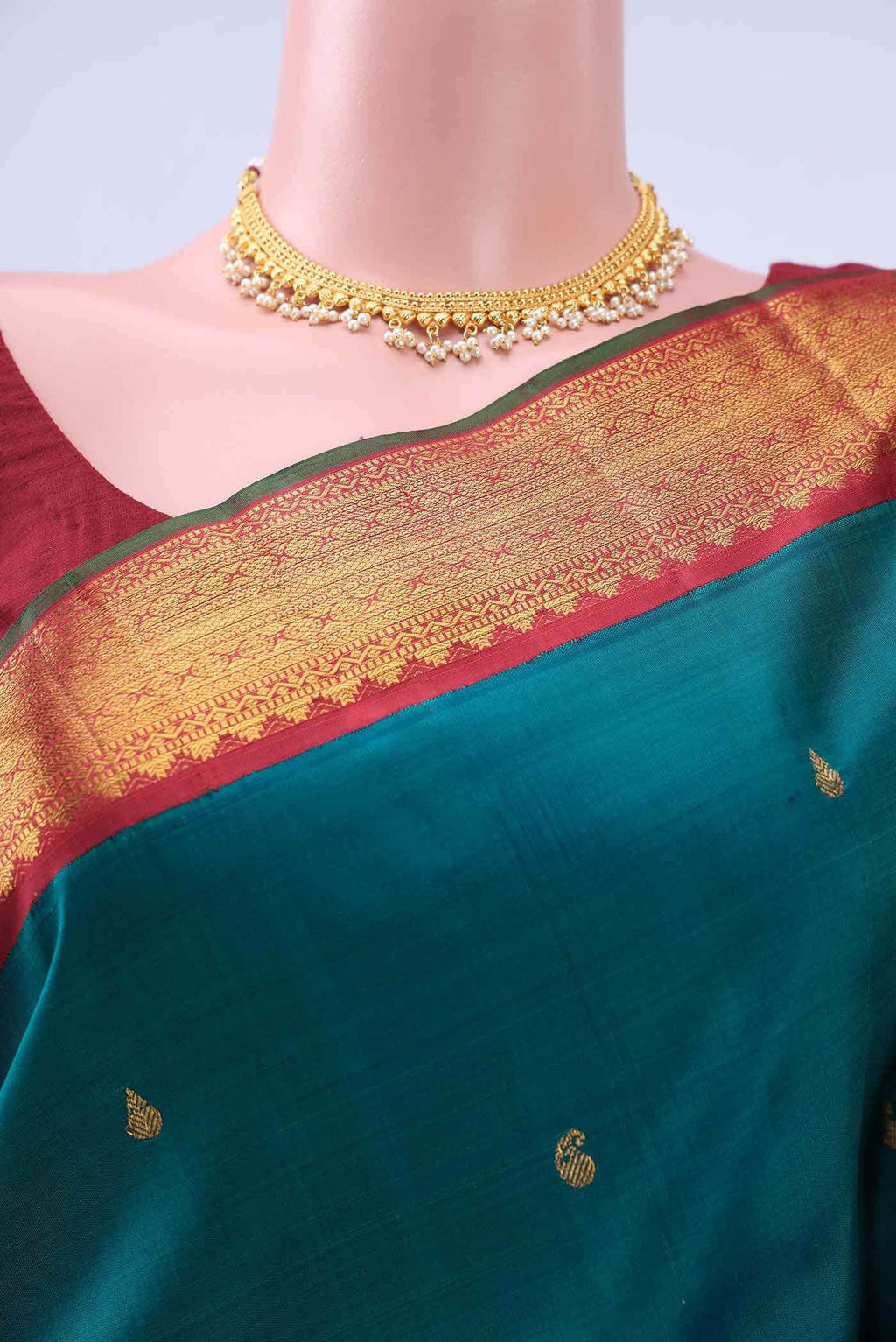 Peacock Blue Kanchipuram Silk Saree