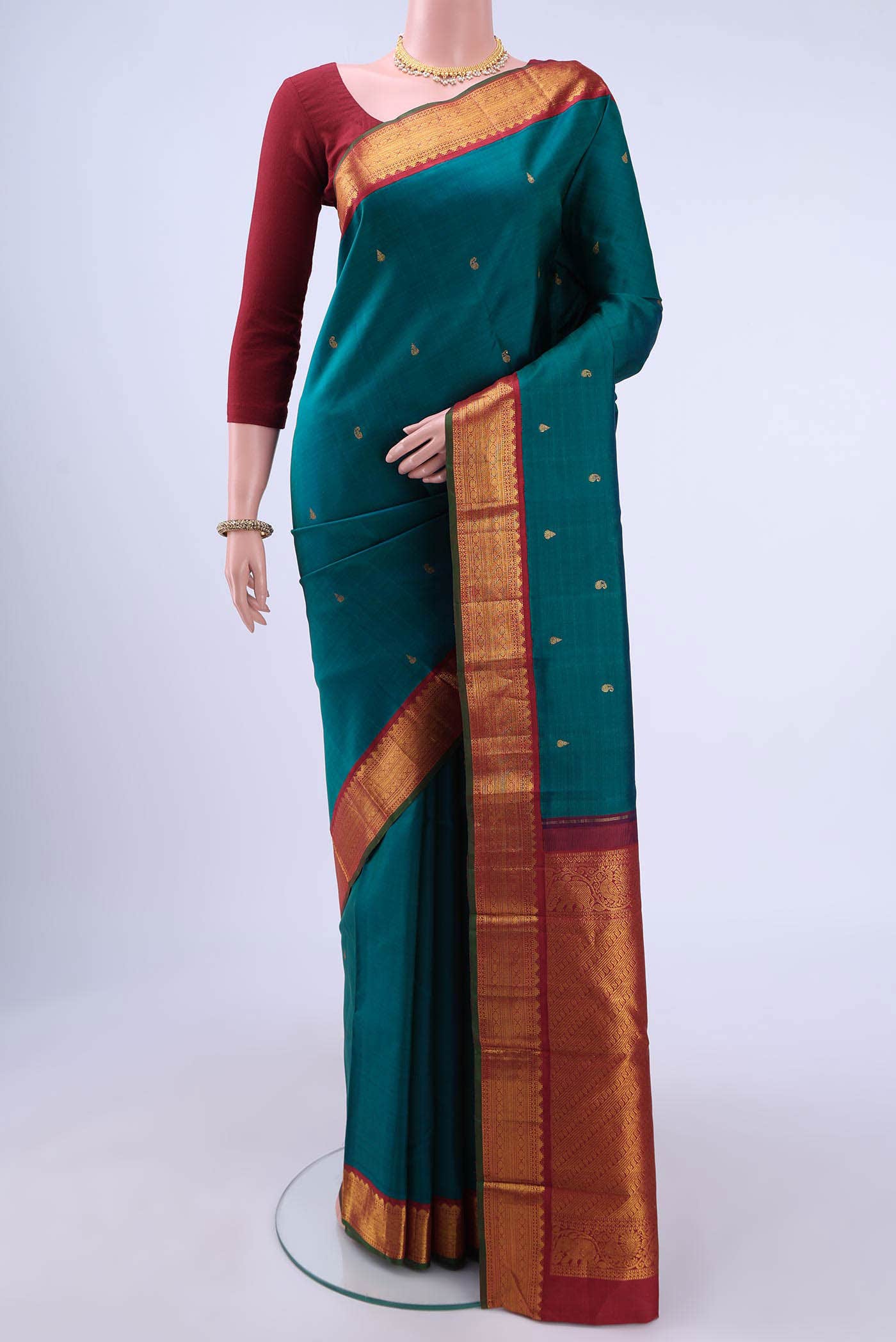 Peacock Blue Kanchipuram Silk Saree