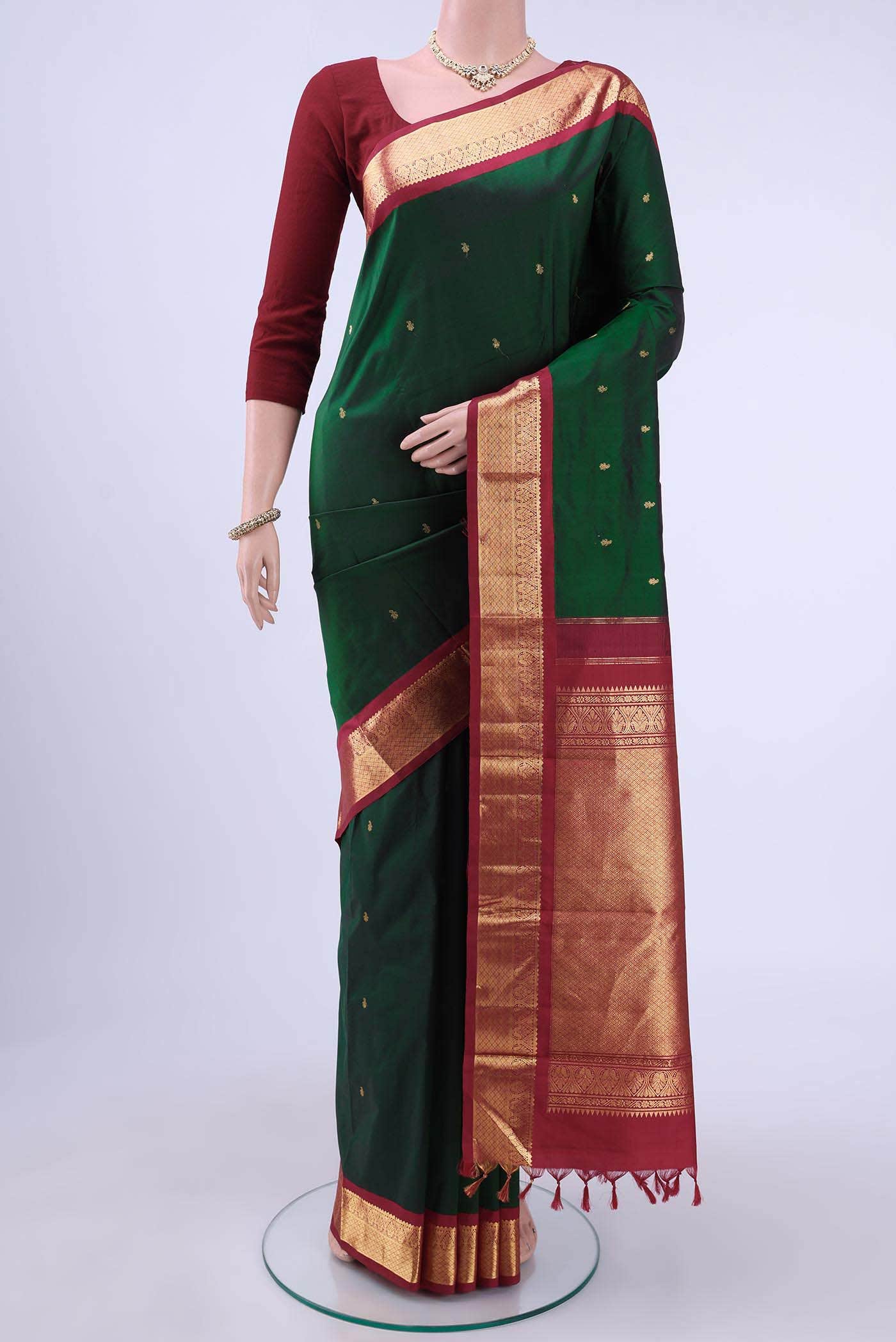 Bottle Green Kanchipuram Saree