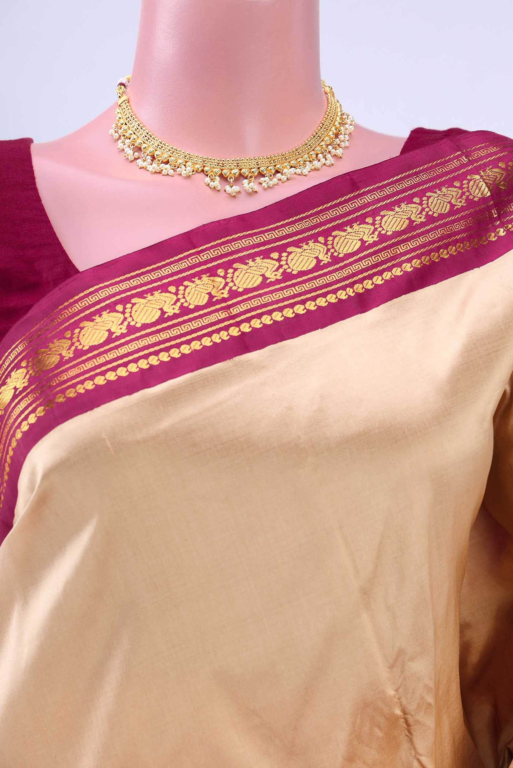 Beige Kanchipuram Silk Saree