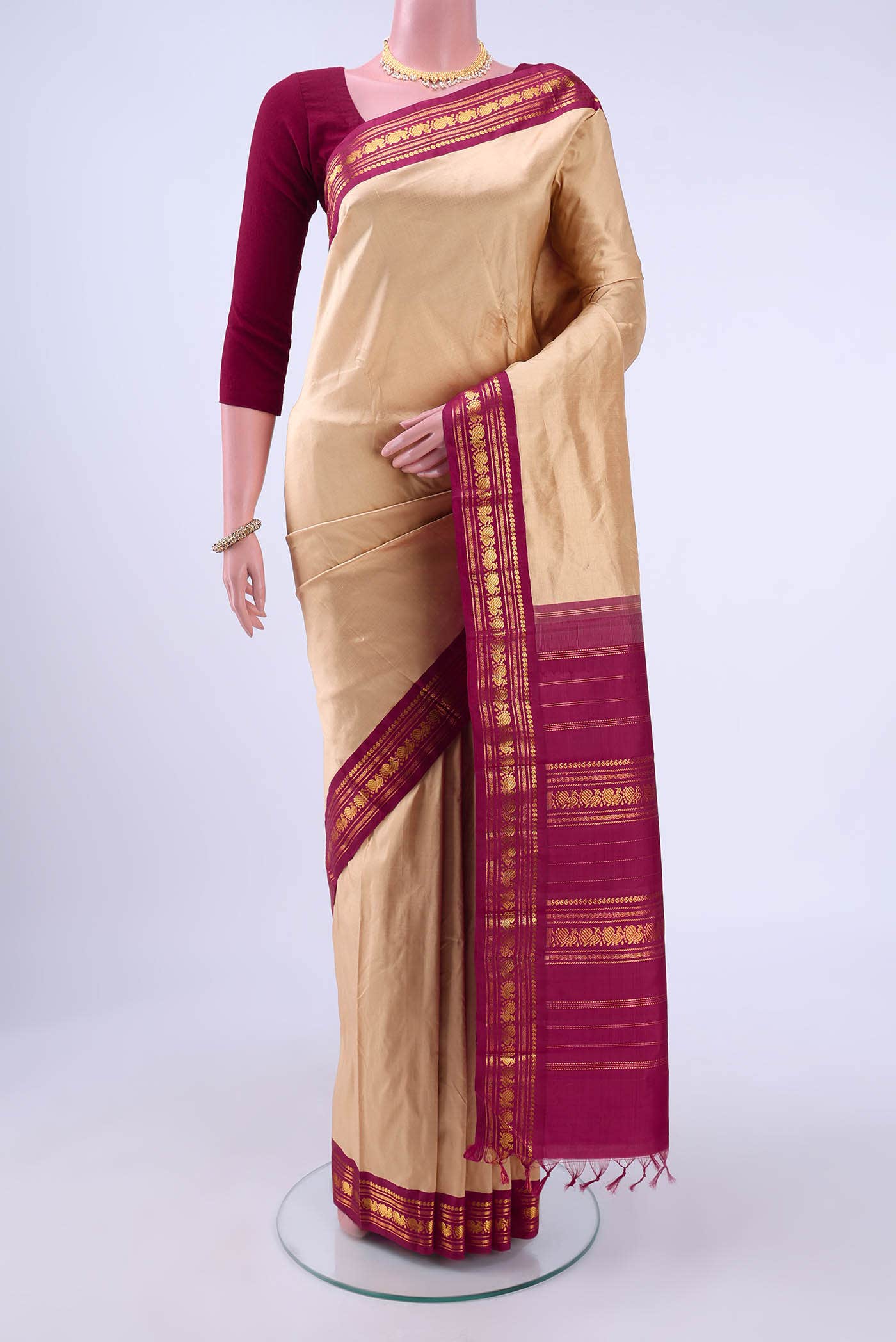 Beige Kanchipuram Silk Saree