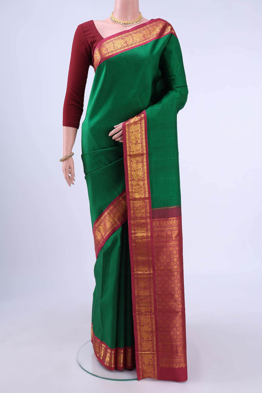 Bottle Green Kanchipuram Silk Saree