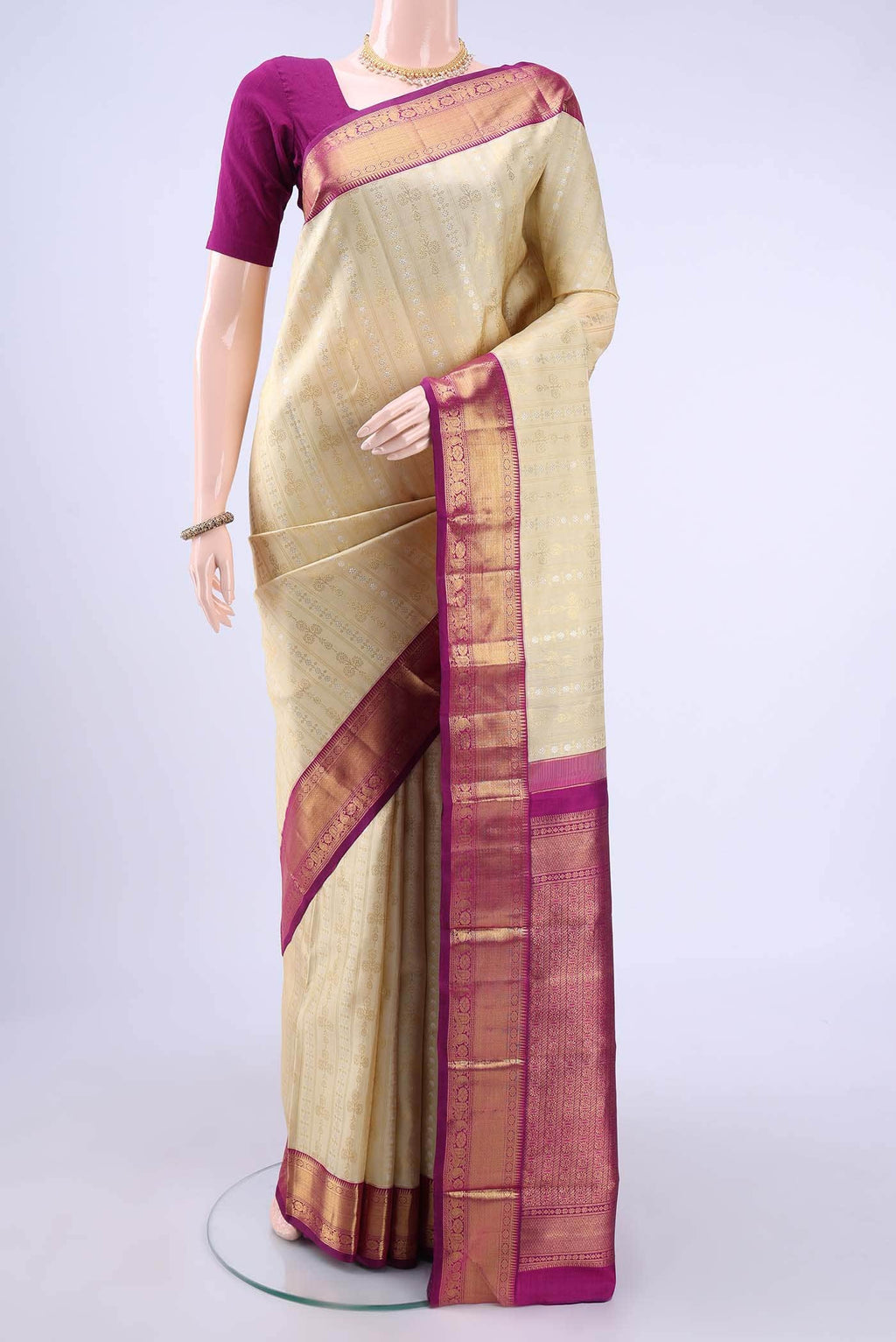 Cream Kanchipuram Silk Saree