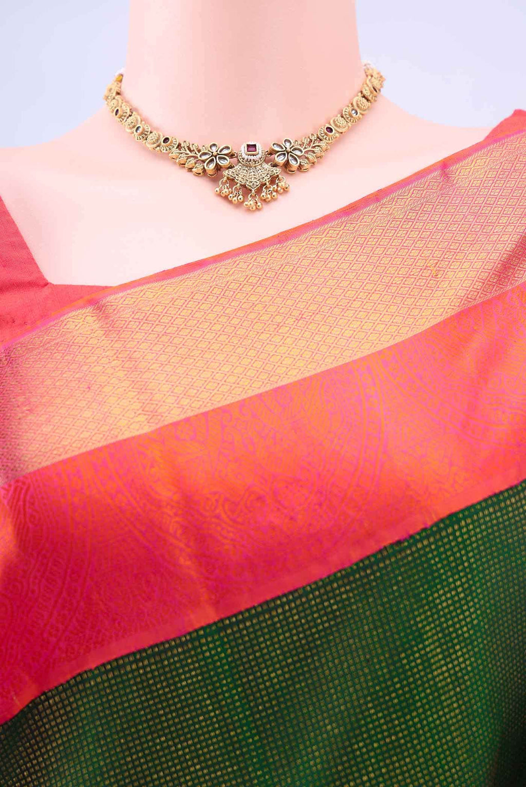 Bottle Green Dual Tone Kanchipuram Silk Saree