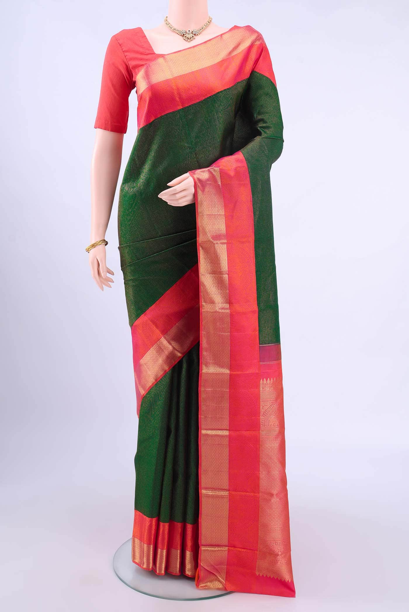 Bottle Green Dual Tone Kanchipuram Silk Saree