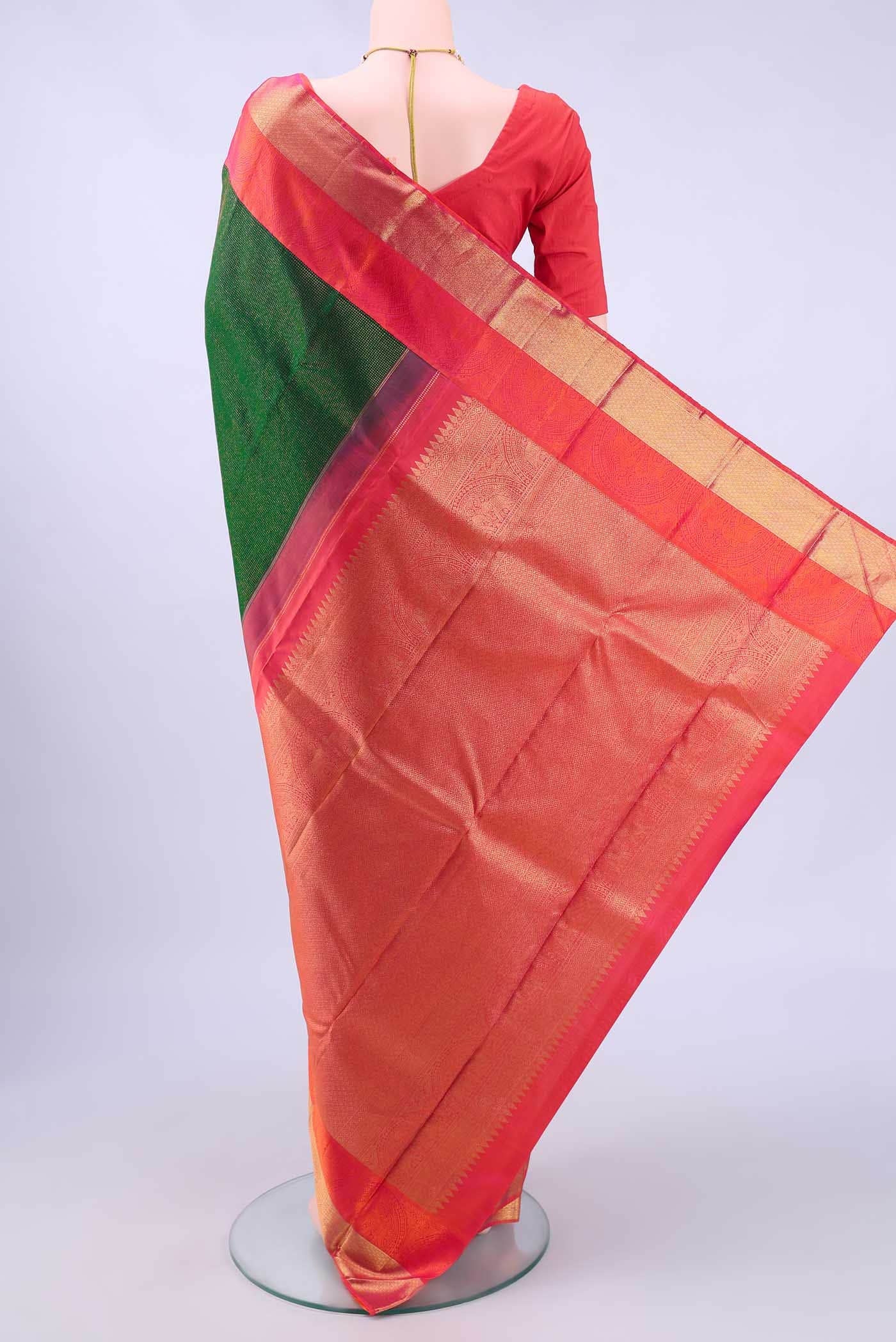 Bottle Green Dual Tone Kanchipuram Silk Saree