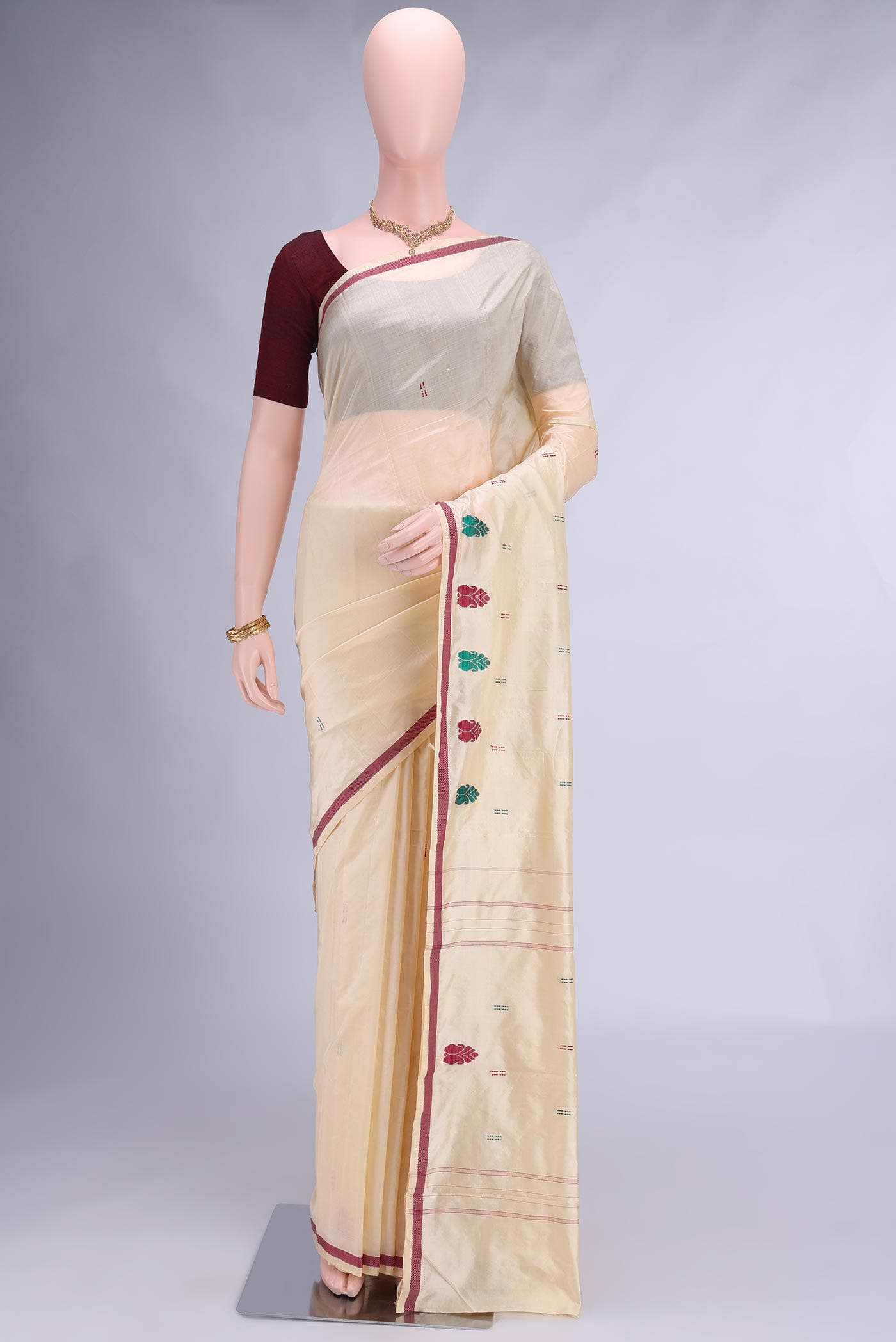 Off White Kanchipuram Silk Saree