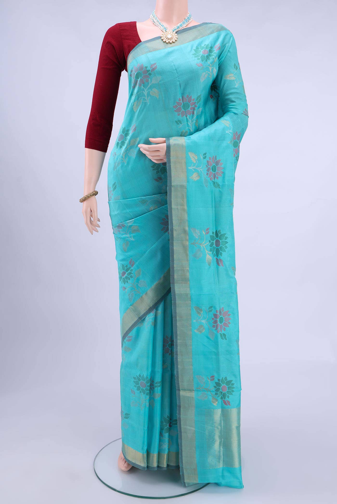 Pure Silk Pure Zari Sky Blue Uppada Saree