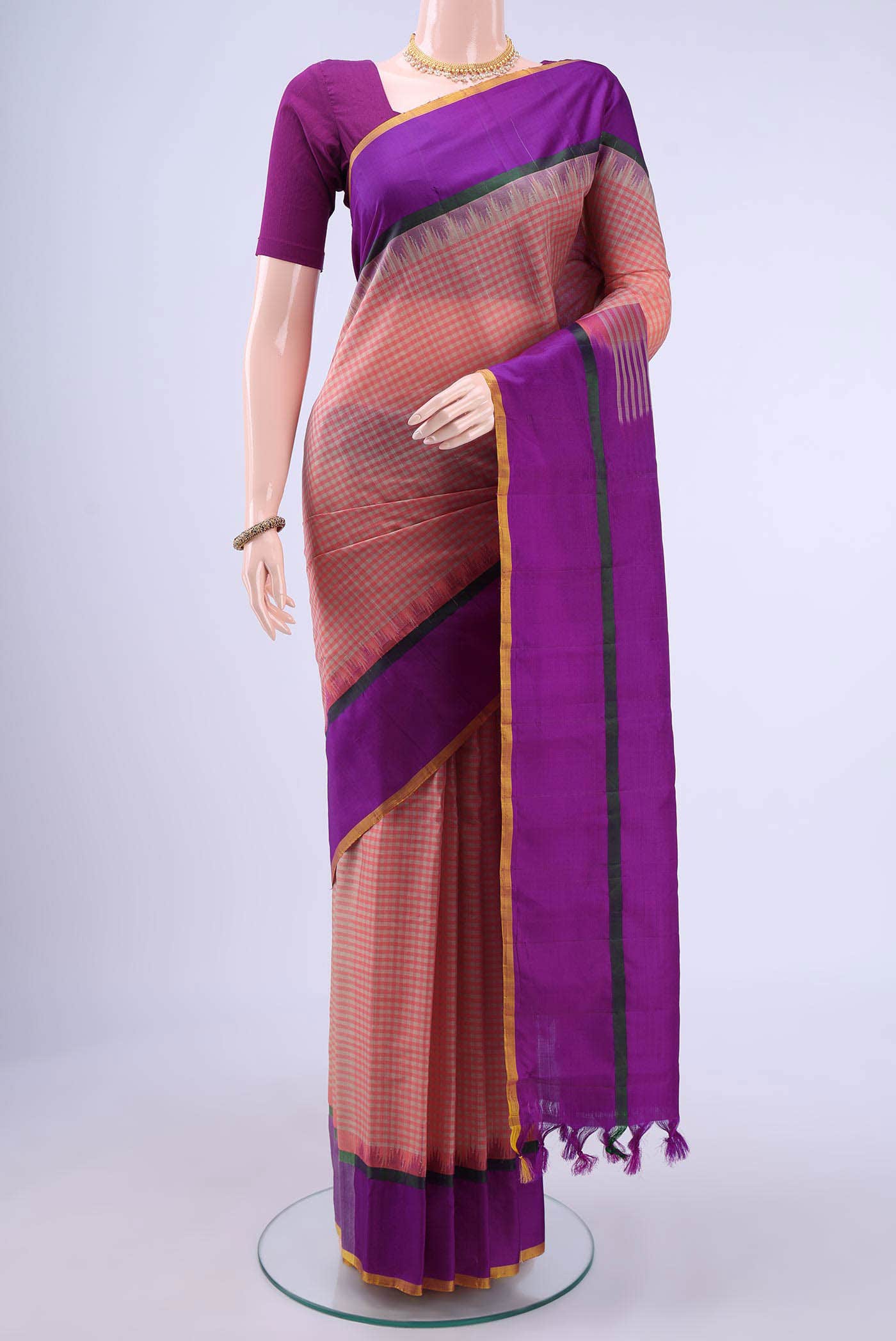 Peach Gadwal Silk Saree