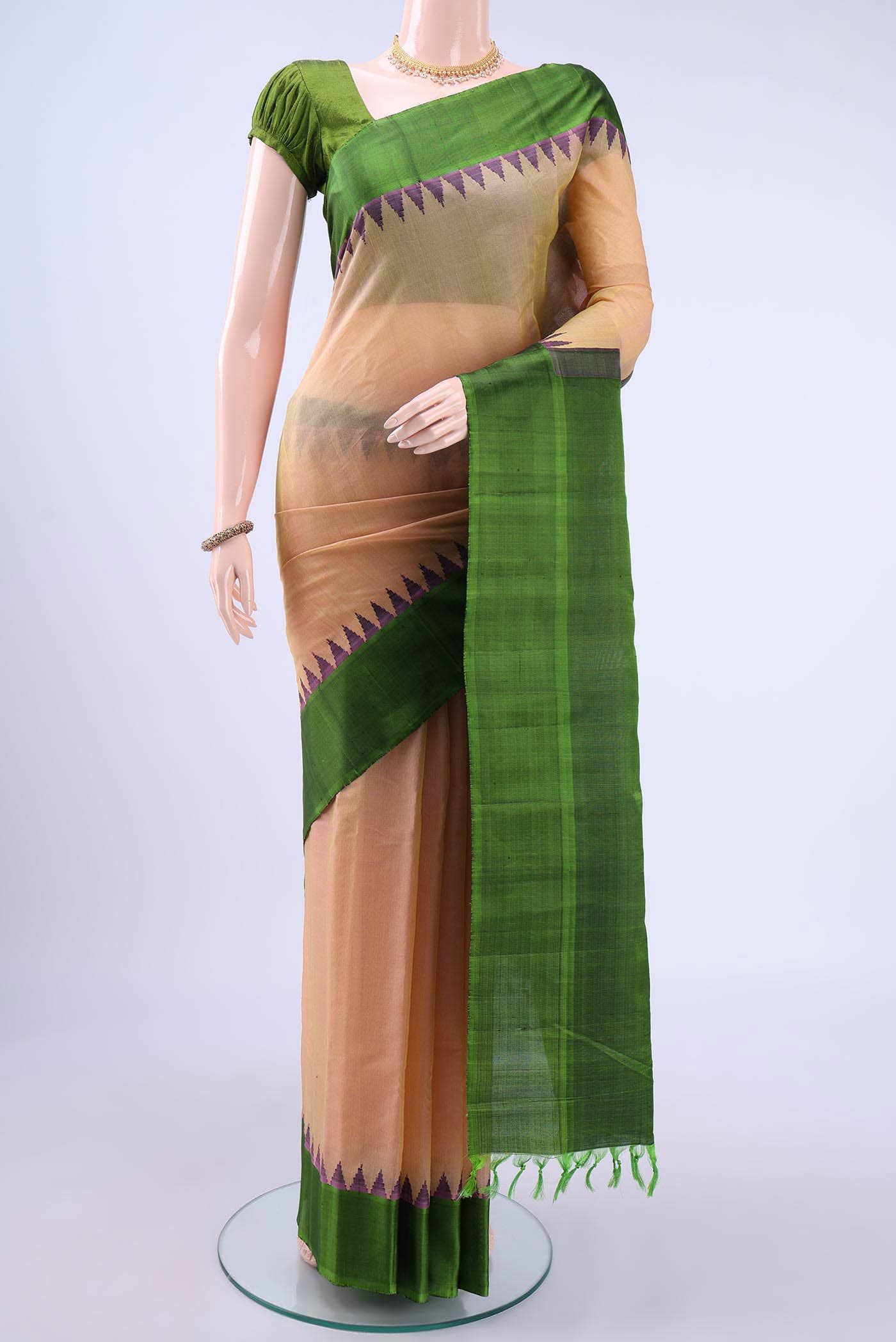 Peach Gadwal Silk Cotton Saree