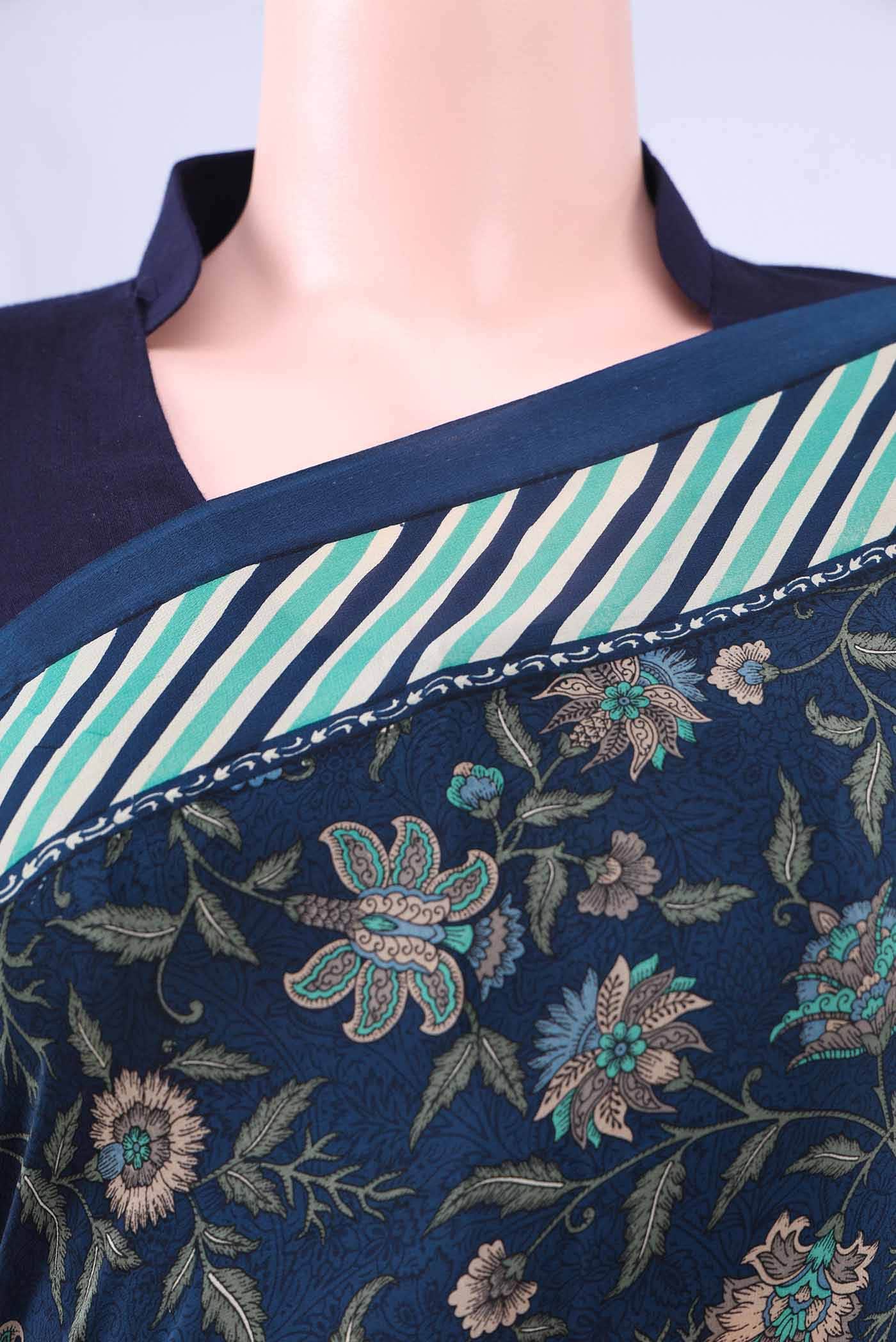 Blue Mysore Crepe Saree