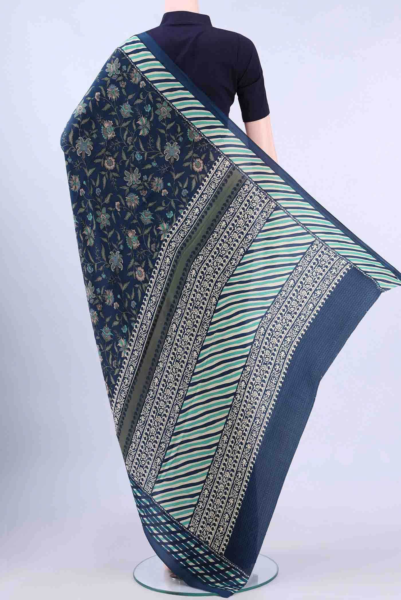 Blue Mysore Crepe Saree