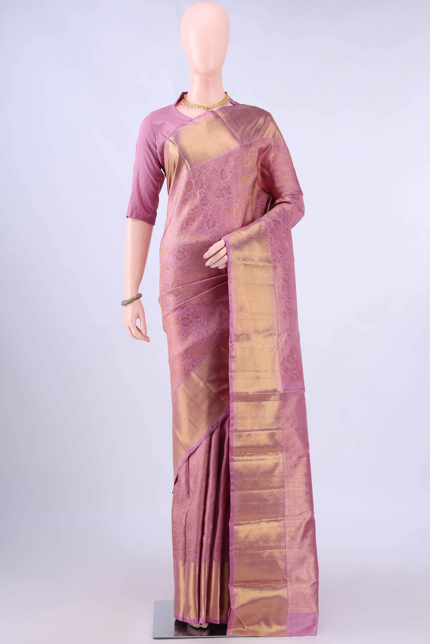 Pure Silk Pure Zari Pink Kanchipuram Saree