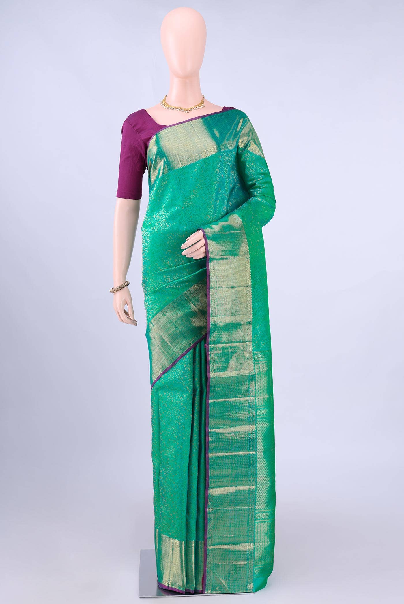 Pure Silk Pure Zari Sea Green Kanchipuram Saree