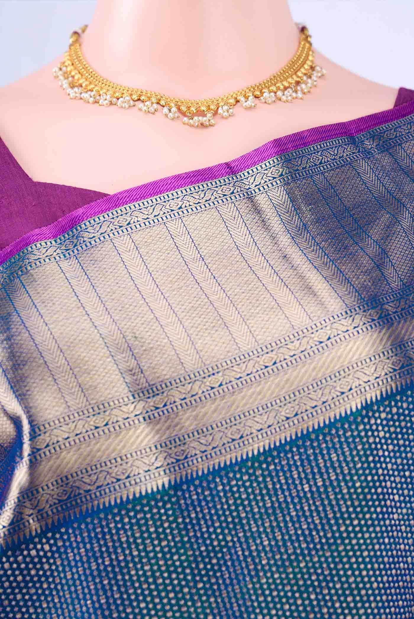 Pure Silk Pure Zari Peacock Blue Kanchipuram Saree