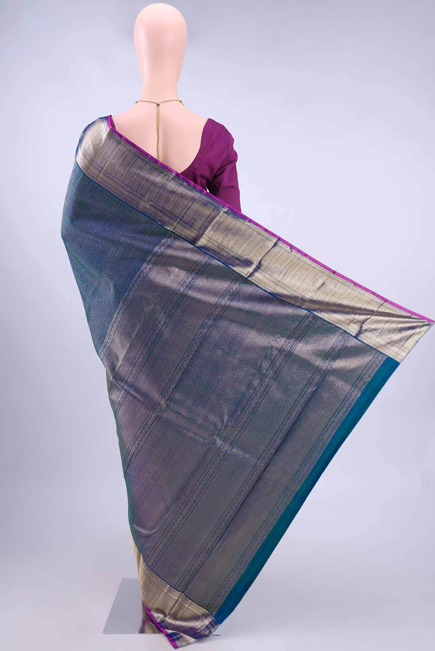 Pure Silk Pure Zari Peacock Blue Kanchipuram Saree