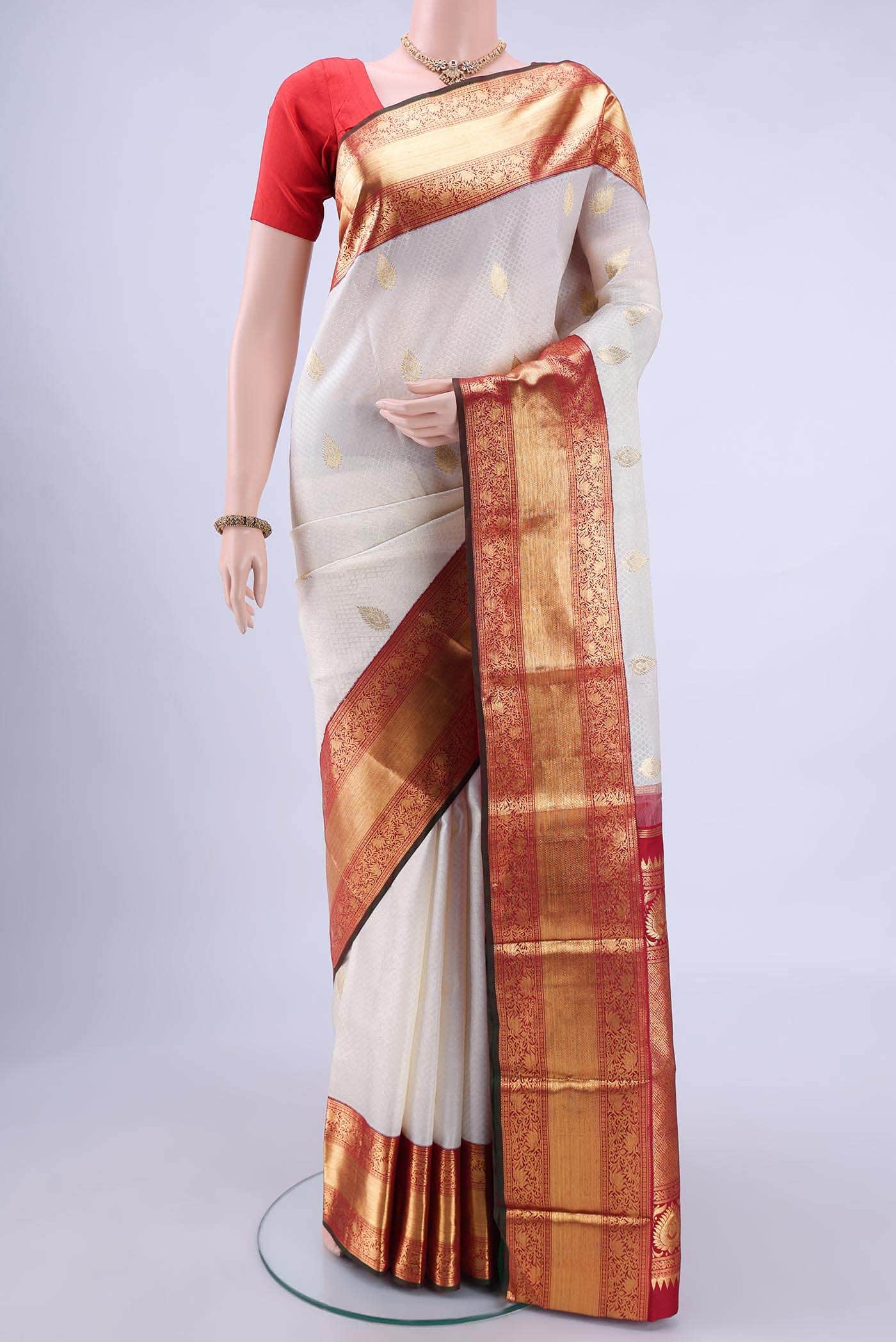 Pure Silk Pure Zari Off White Kanchipuram Saree