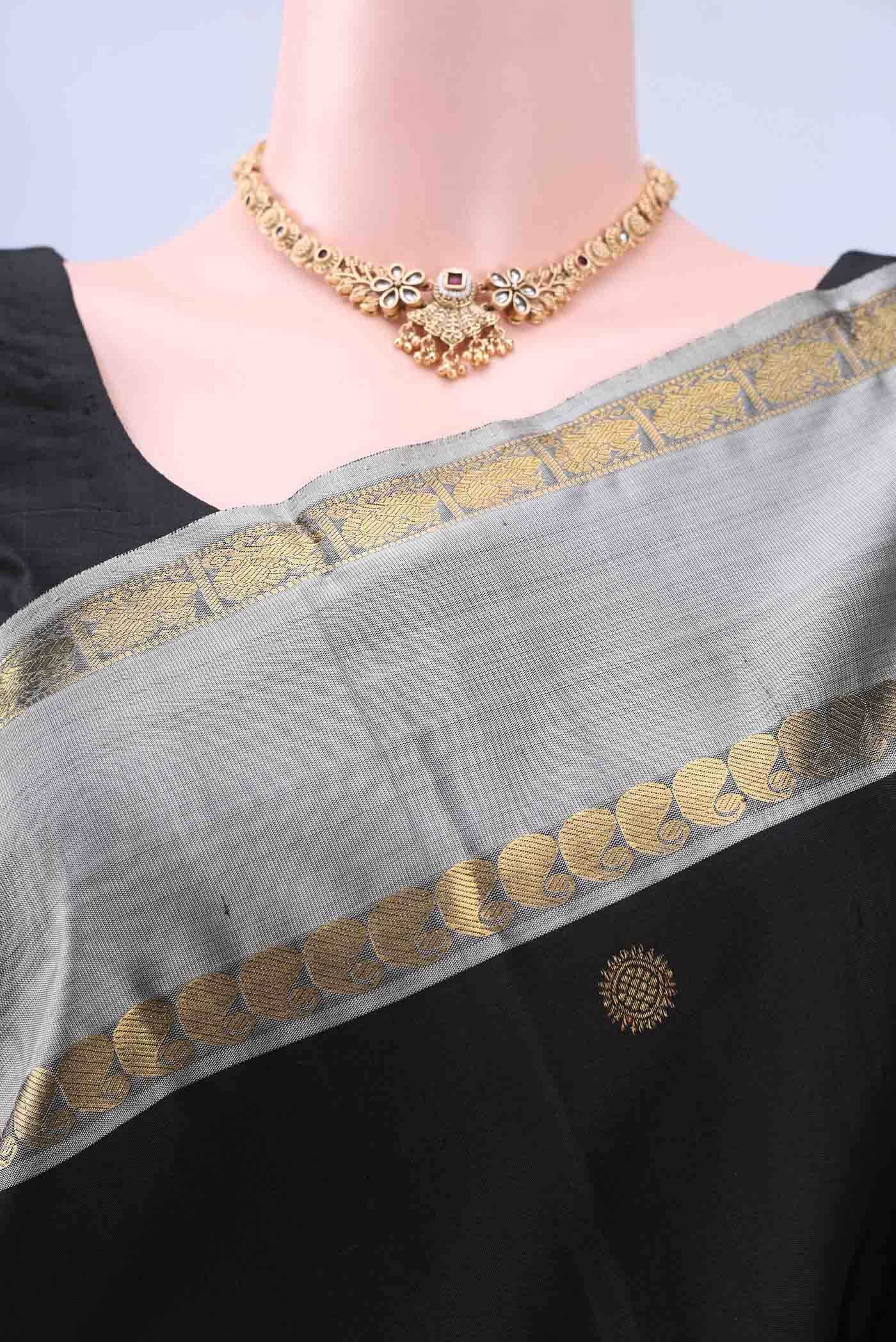 Pure Silk Pure Zari Black Kanchipuram Saree