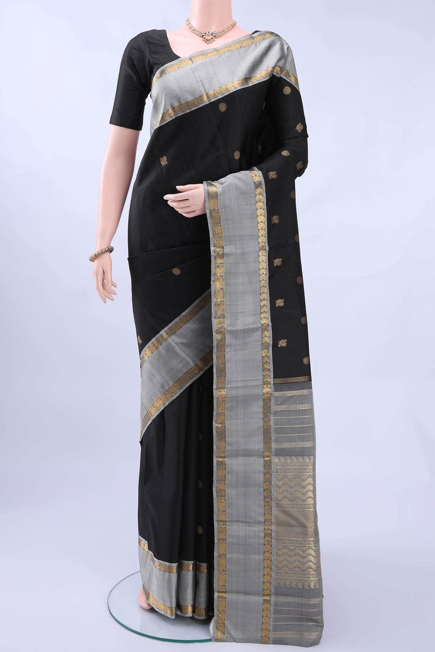 Pure Silk Pure Zari Black Kanchipuram Saree