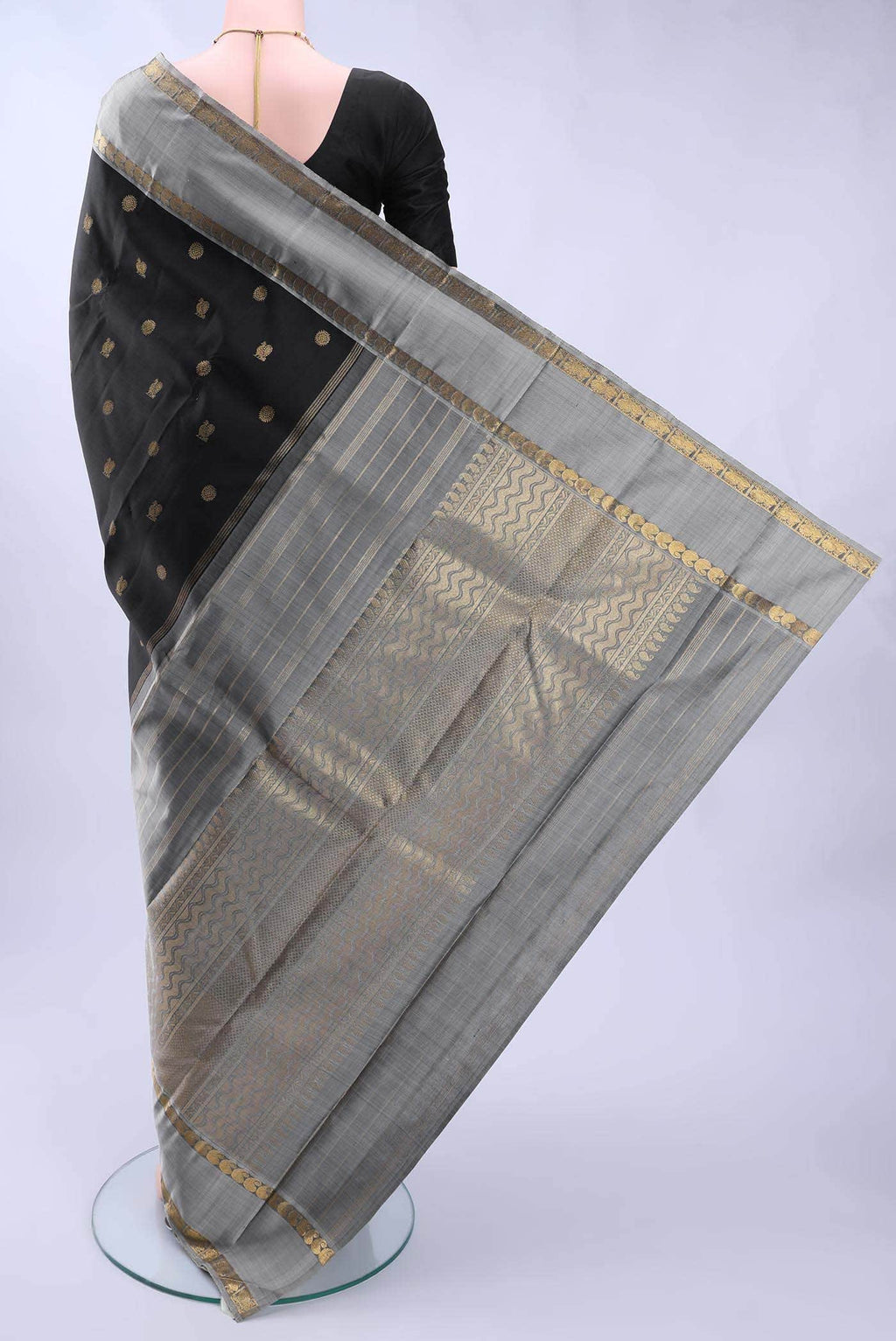 Pure Silk Pure Zari Black Kanchipuram Saree