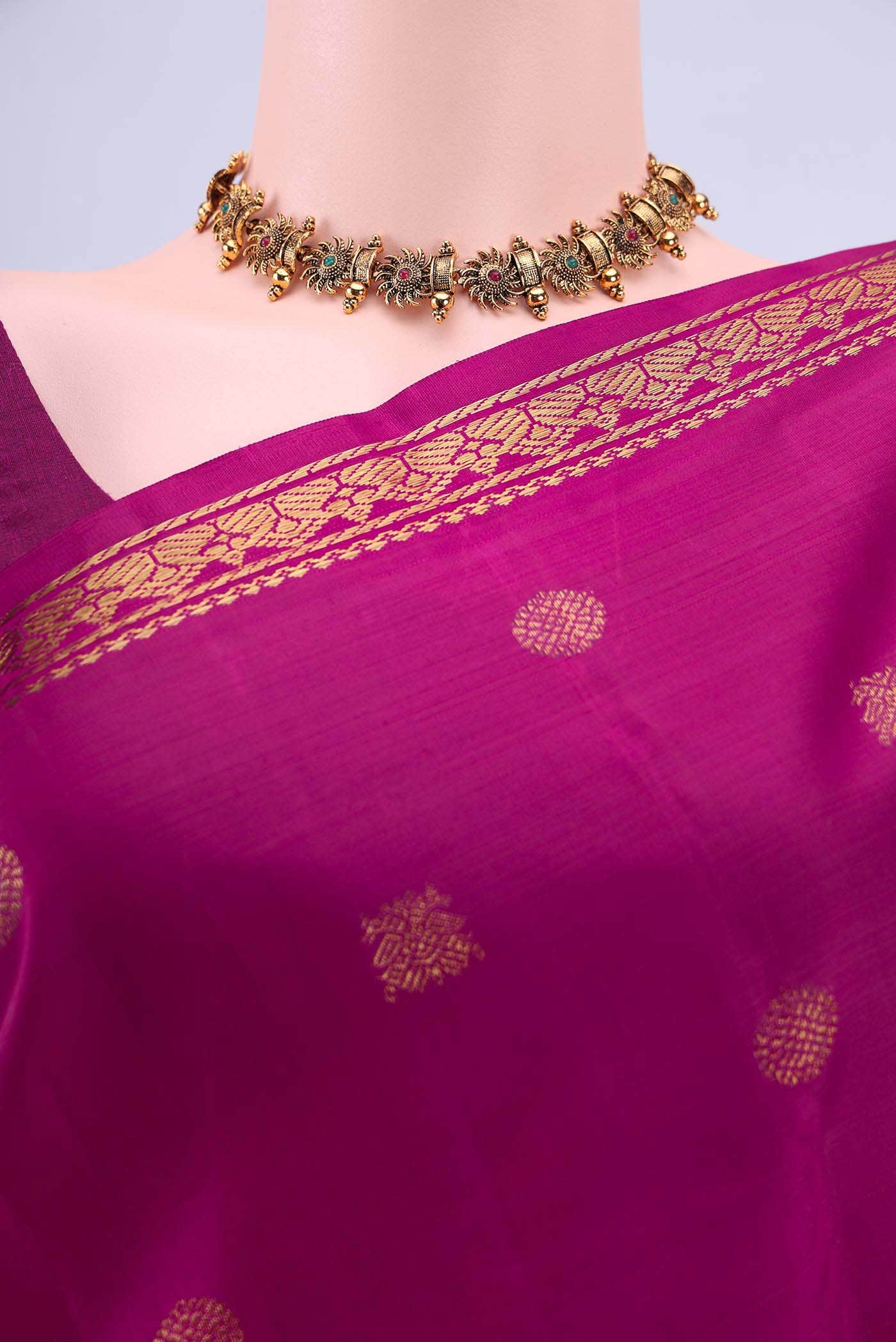 Pure Silk Pure Zari Magenta Kanchipuram Saree