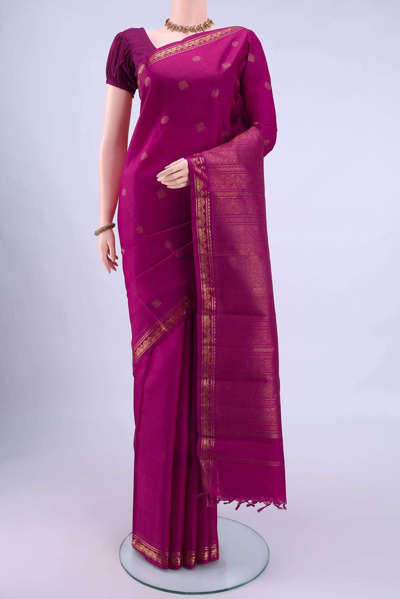 Pure Silk Pure Zari Magenta Kanchipuram Saree