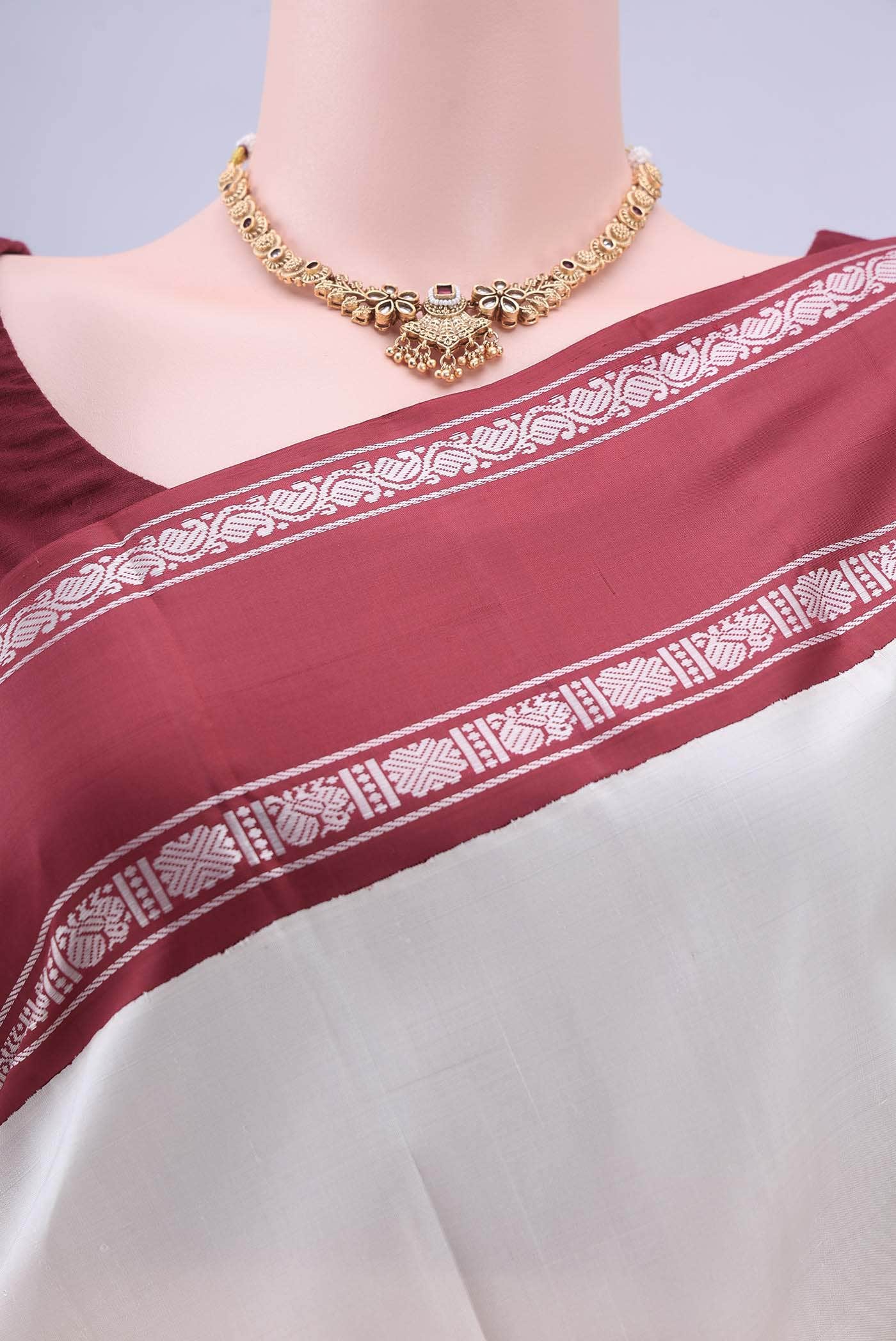Off White Kanchipuram Silk Saree