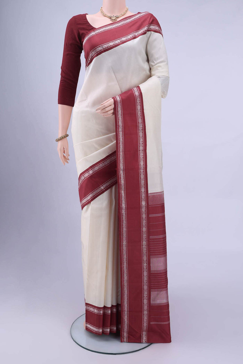 Off White Kanchipuram Silk Saree