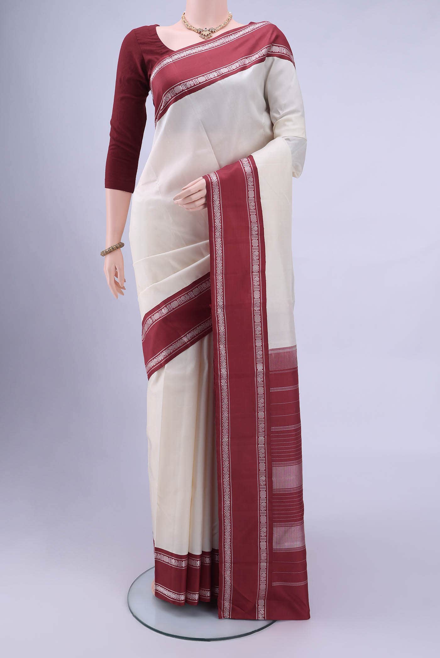 Off White Kanchipuram Silk Saree