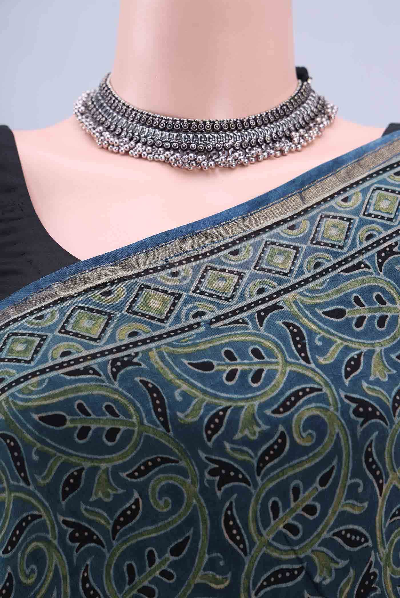 Indigo Chanderi Silk Cotton Saree