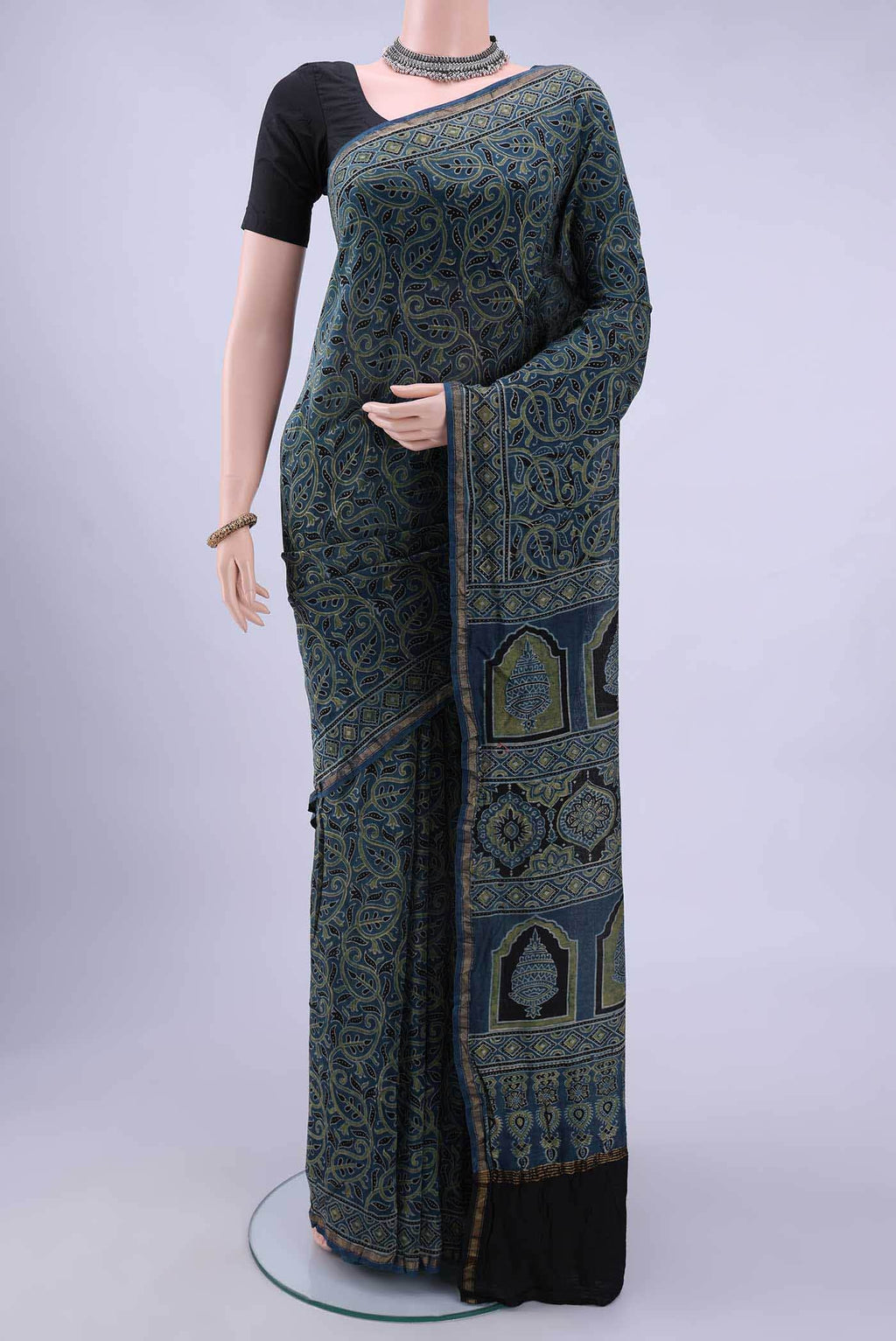 Indigo Chanderi Silk Cotton Saree