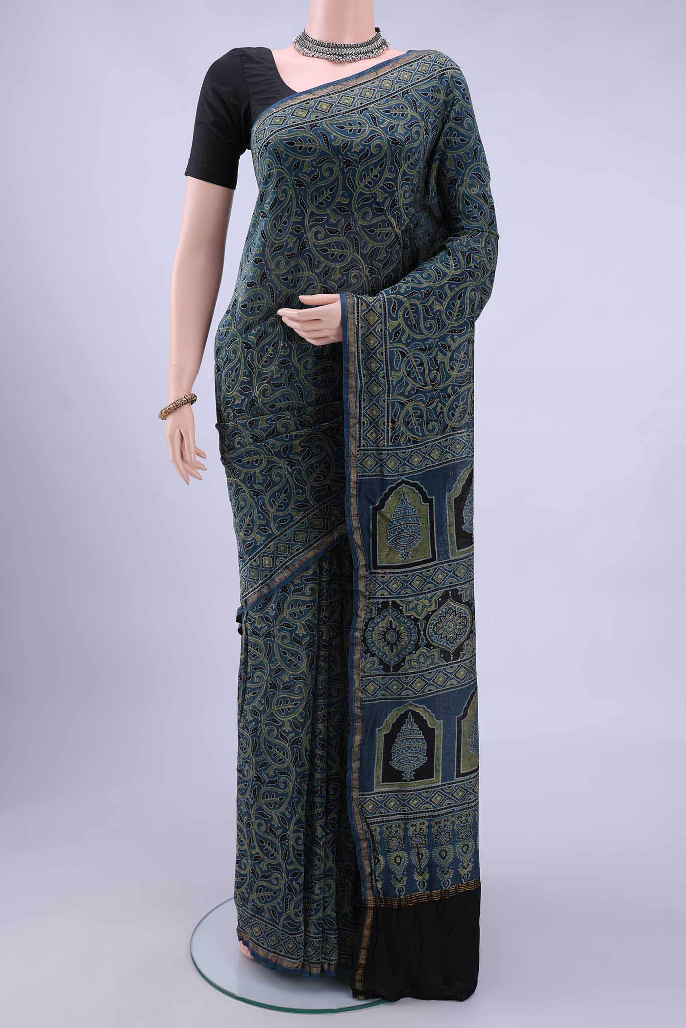 Indigo Chanderi Silk Cotton Saree