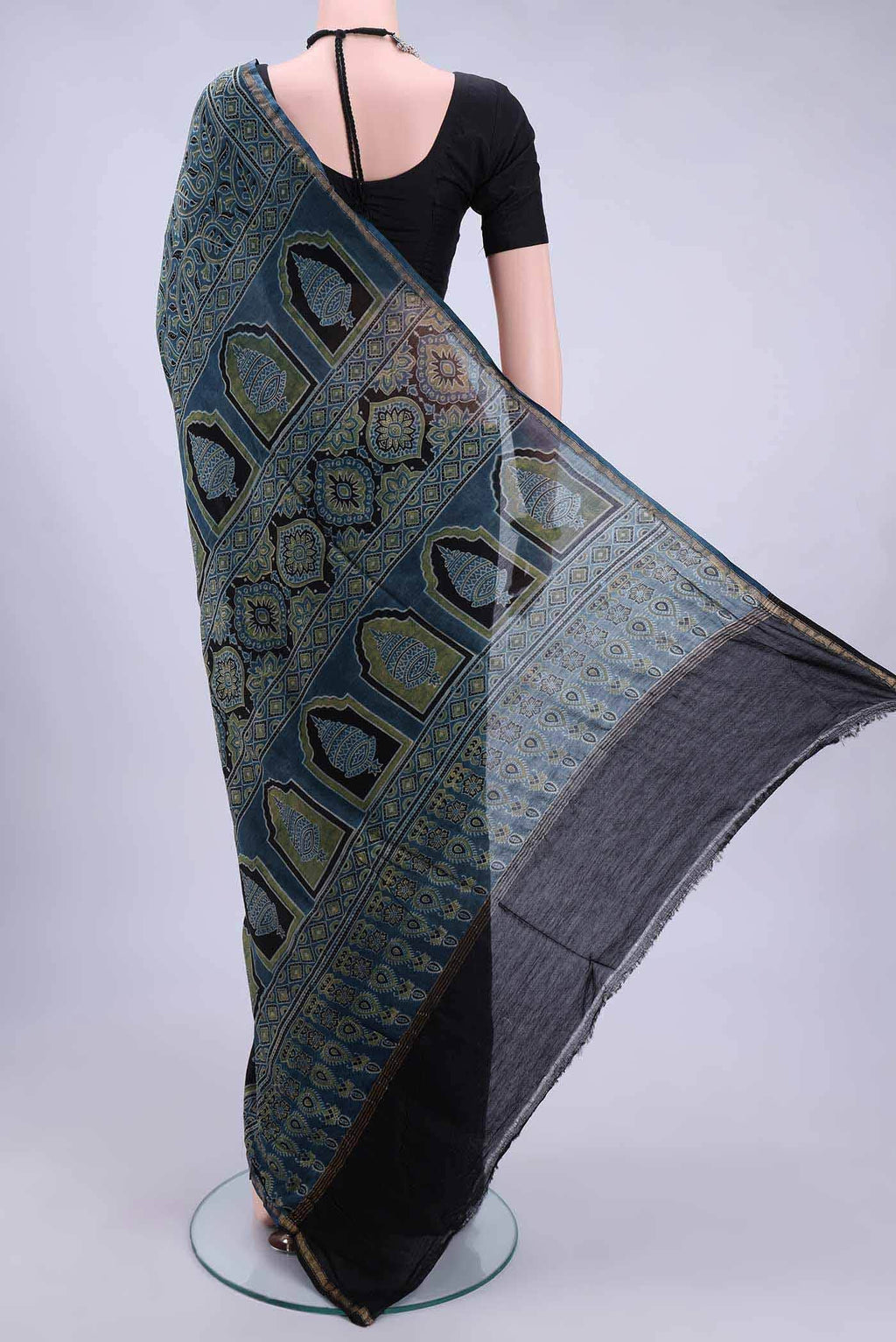 Indigo Chanderi Silk Cotton Saree