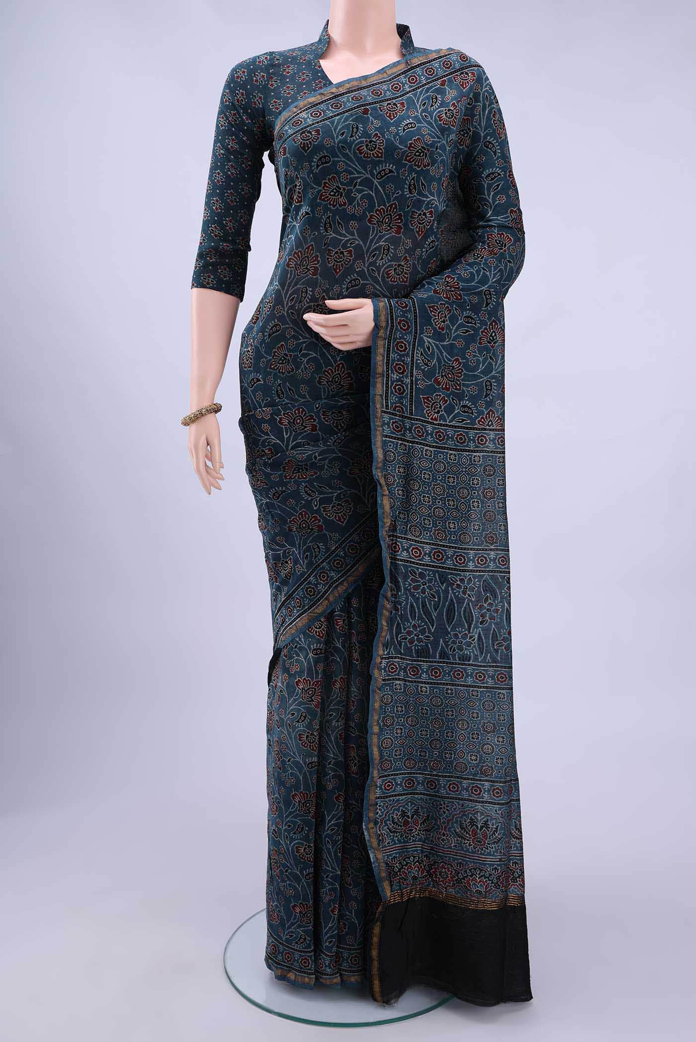 Indigo Chanderi Silk Cotton Saree