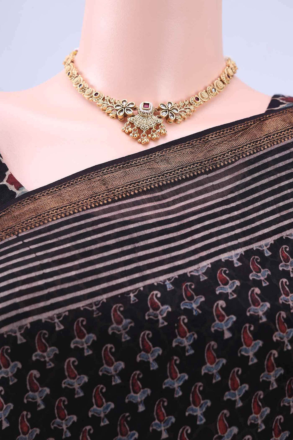 Black Chanderi Silk Cotton Saree