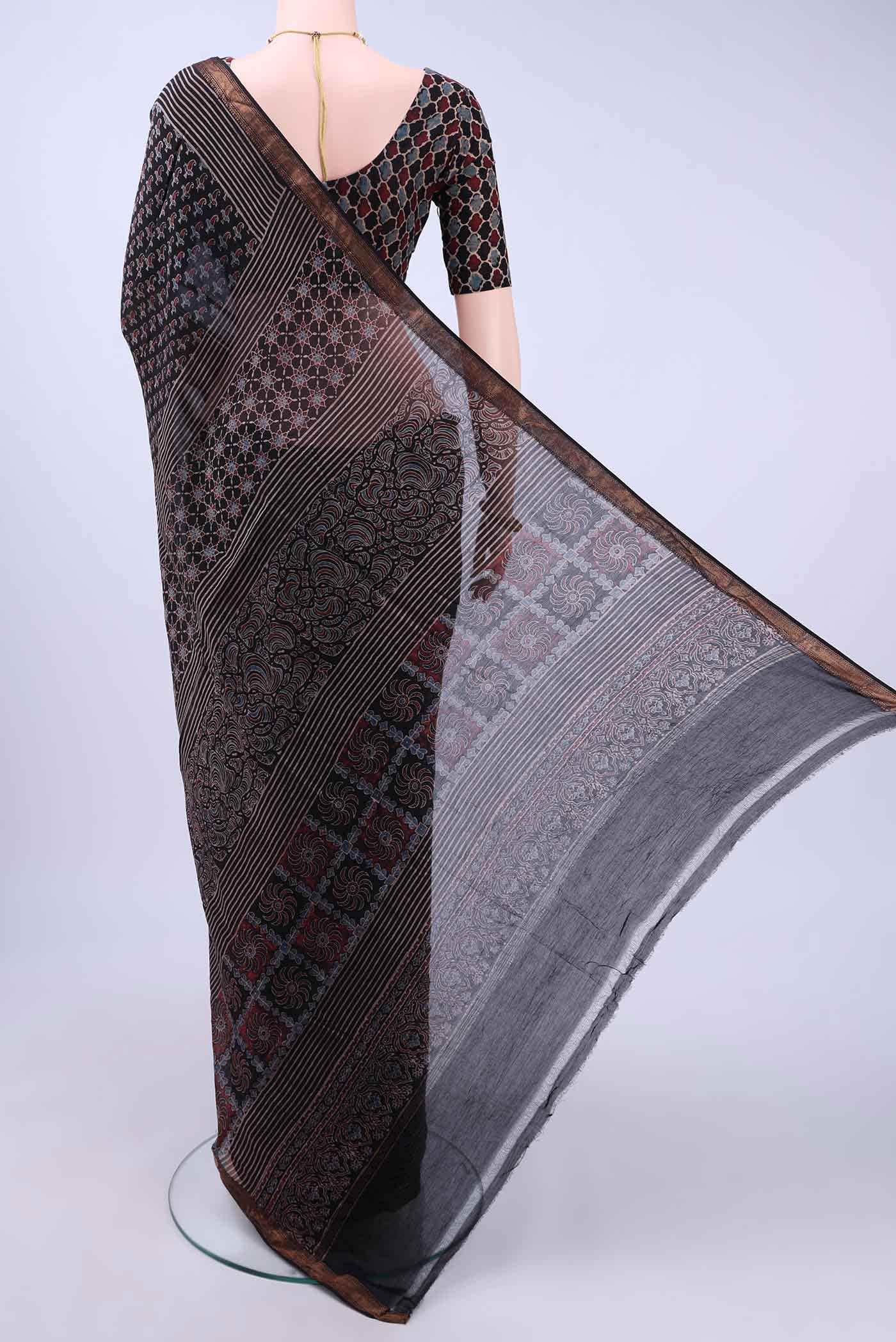 Black Chanderi Silk Cotton Saree