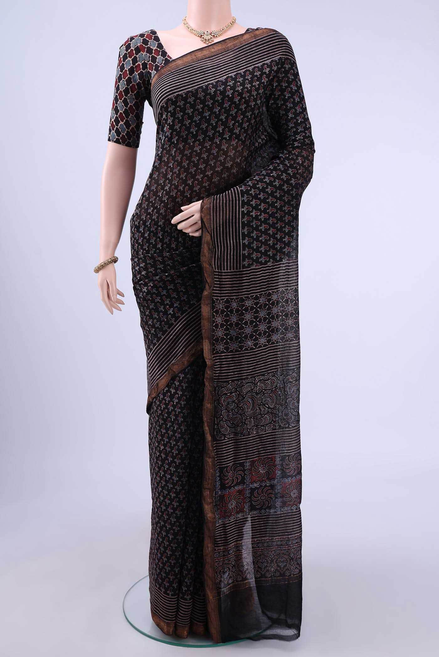 Black Chanderi Silk Cotton Saree