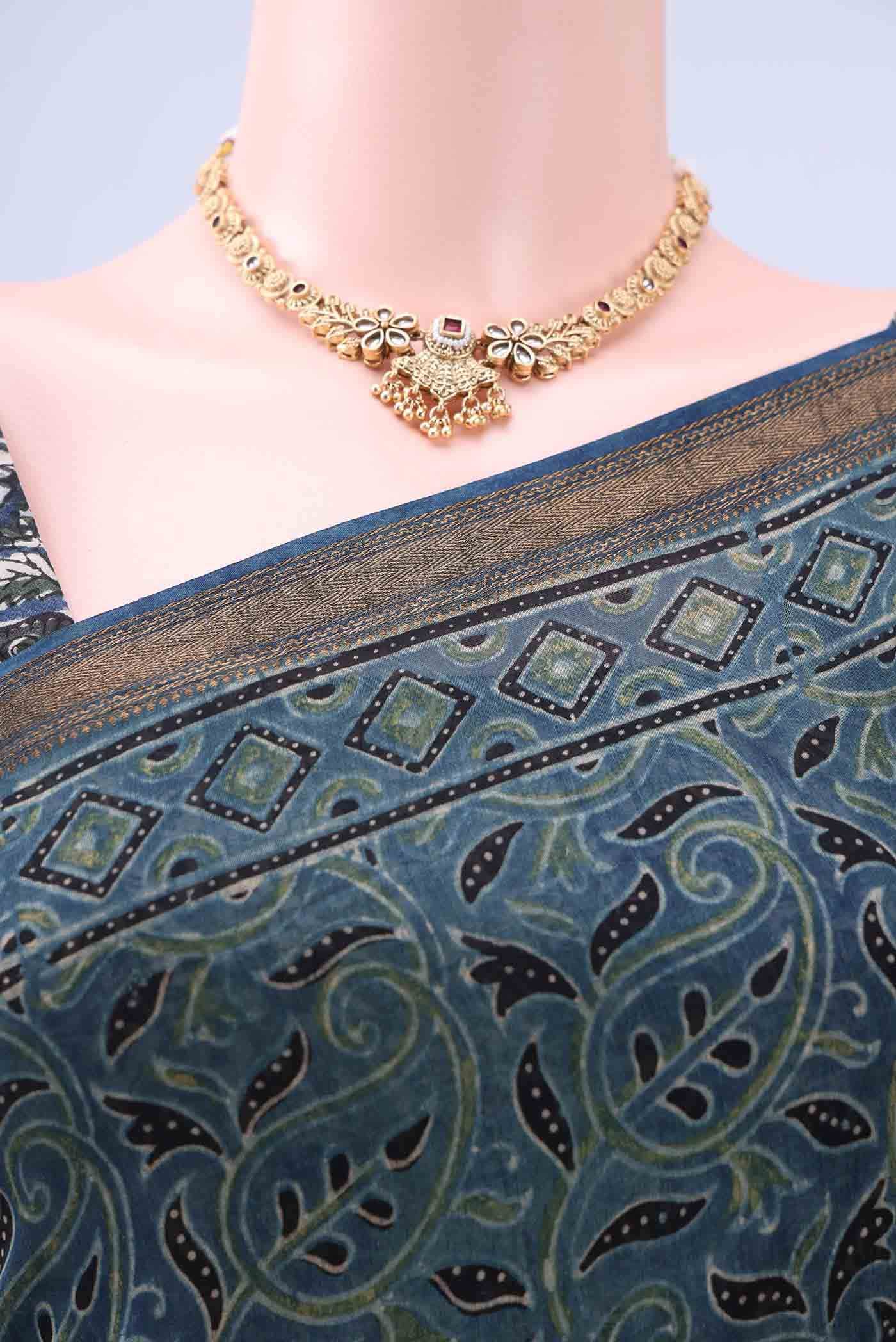 Indigo Chanderi Silk Cotton Saree