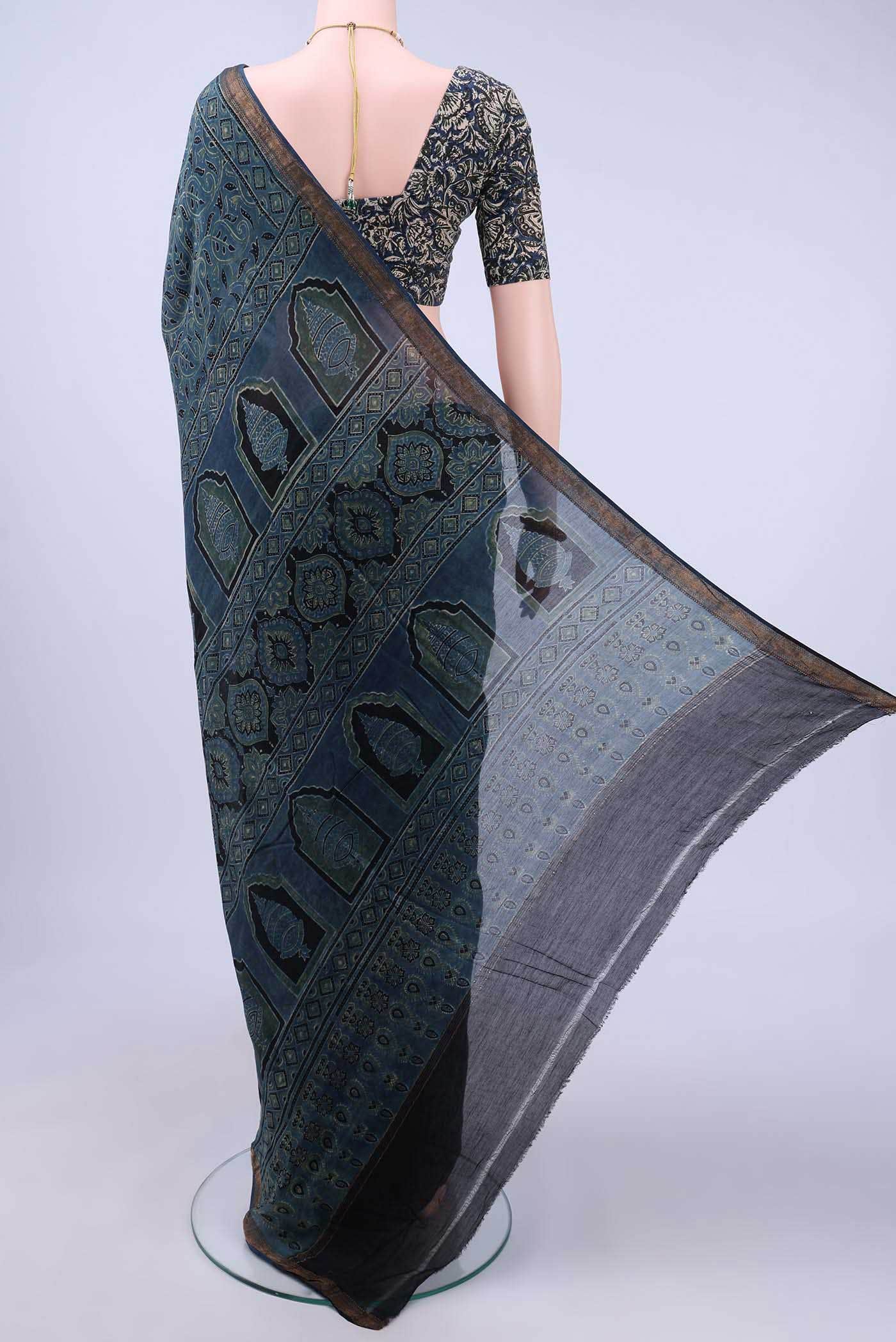 Indigo Chanderi Silk Cotton Saree