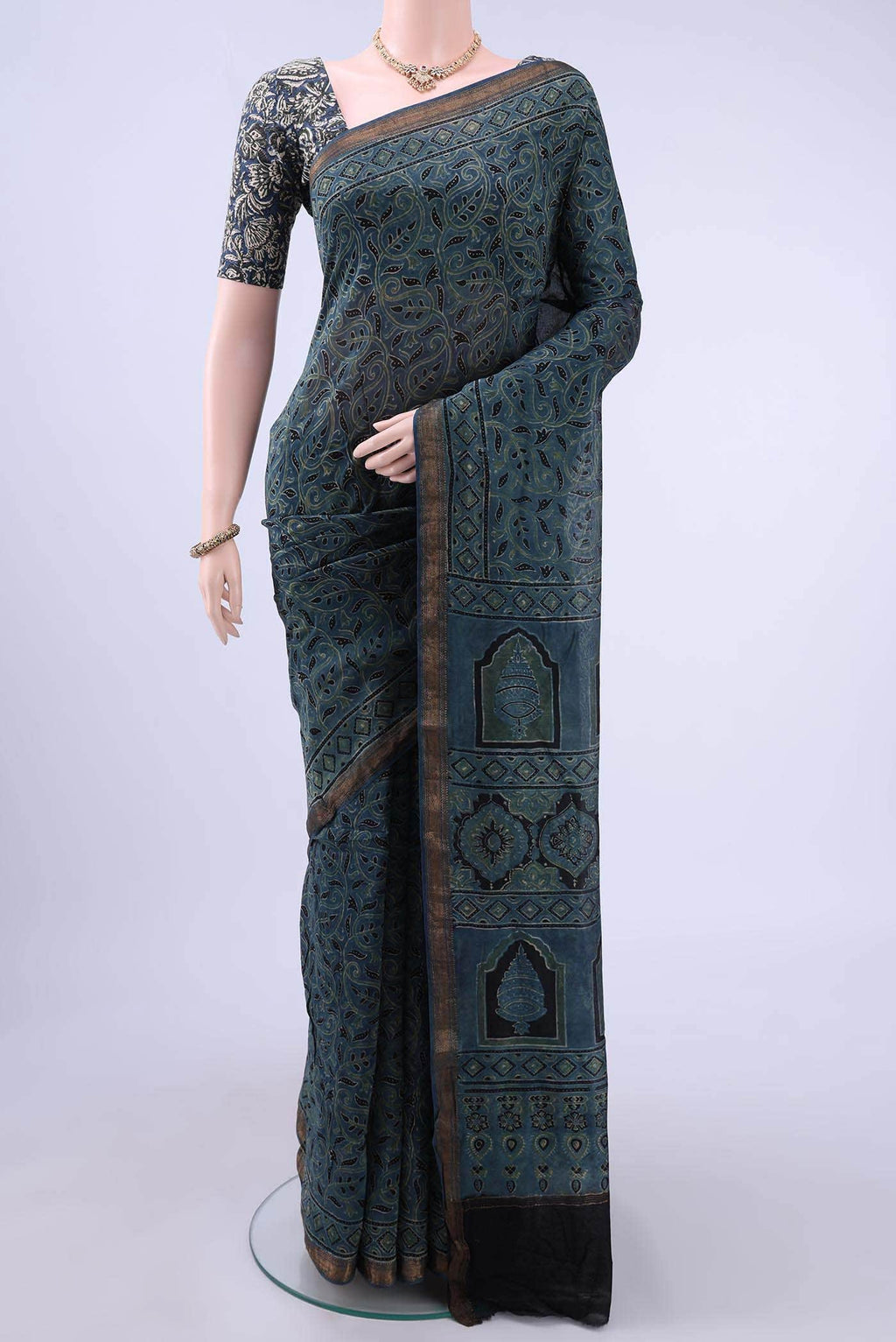 Indigo Chanderi Silk Cotton Saree