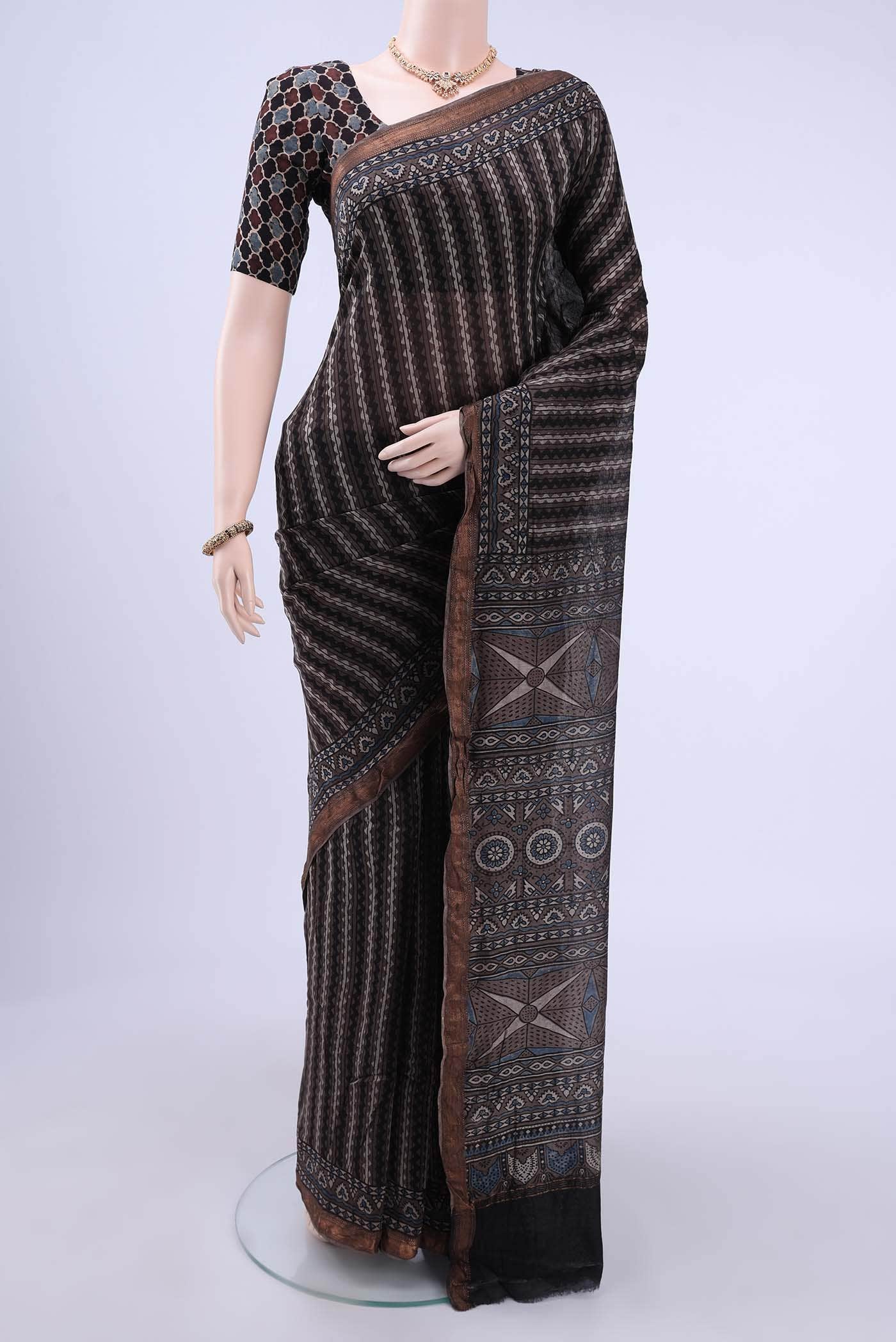 Davys Grey Chanderi Silk Cotton Saree