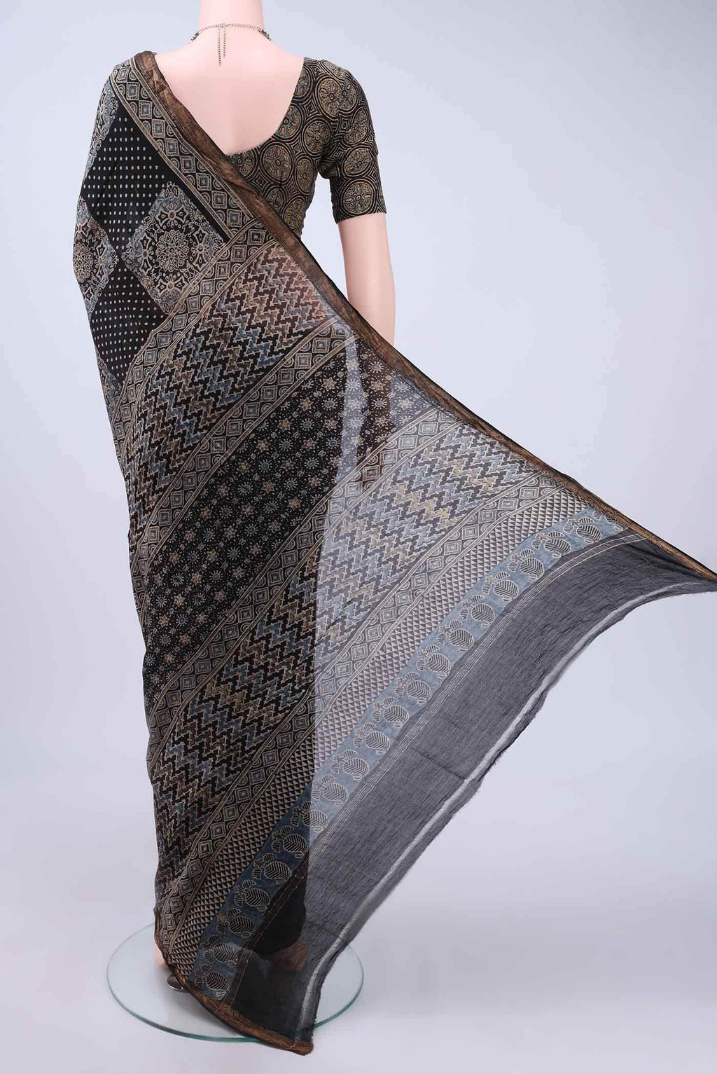 Black Chanderi Silk Cotton Saree