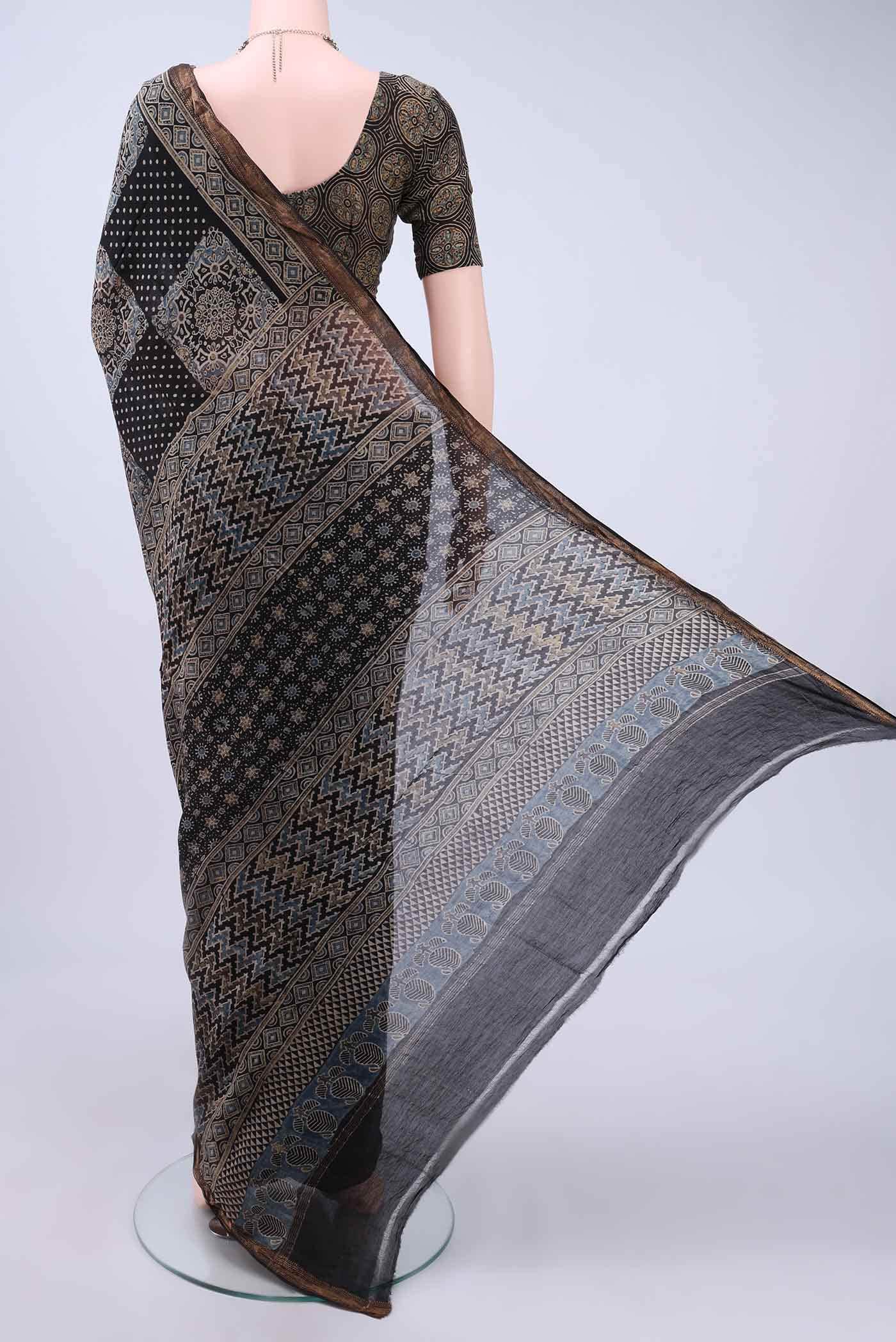 Black Chanderi Silk Cotton Saree